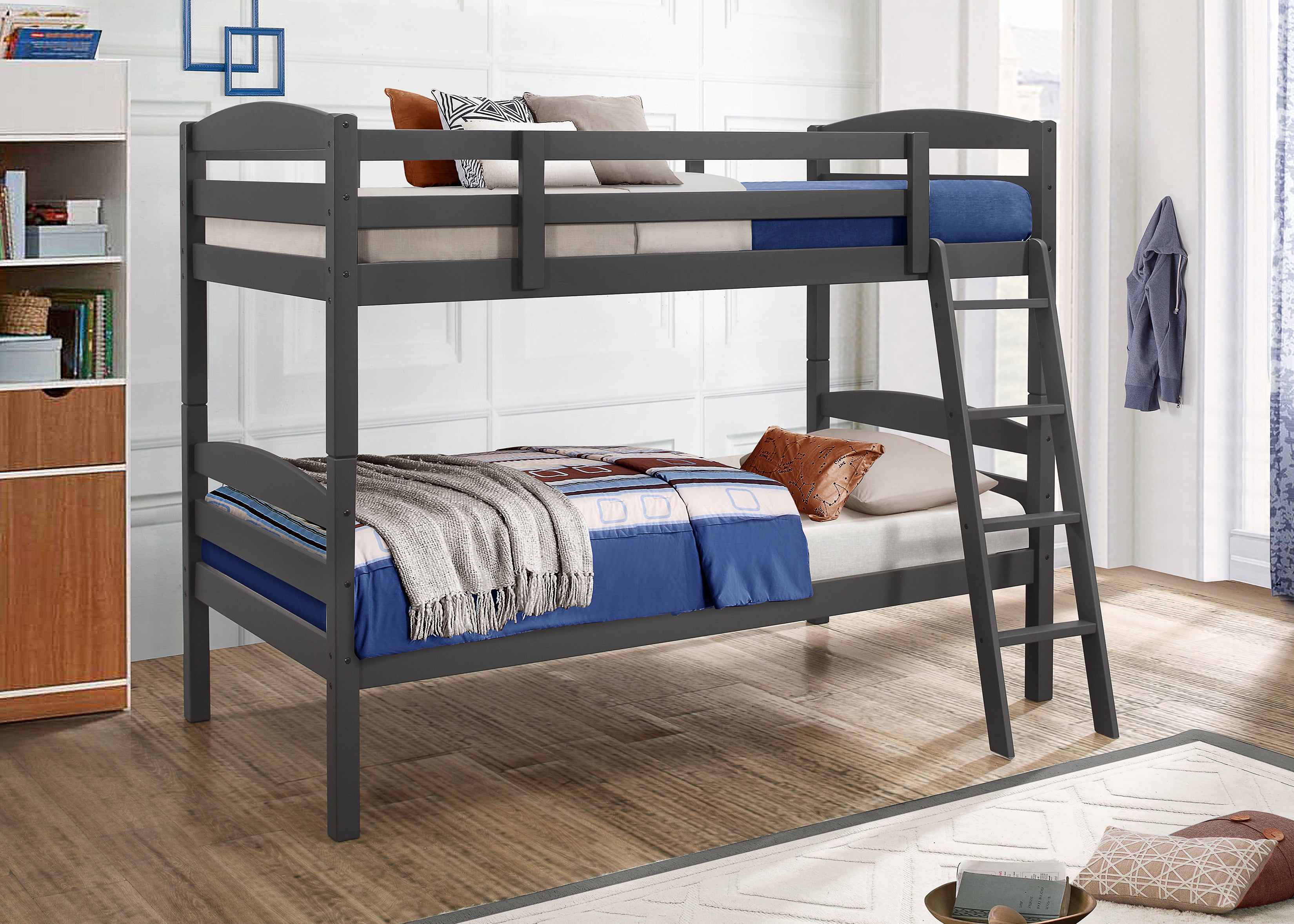 Charlie Twin Bunk Bed in Grey - Space-Saving Kids Bedroom Furniture for Siblings or Sleepovers | Perfect for Small Rooms & Shared Spaces