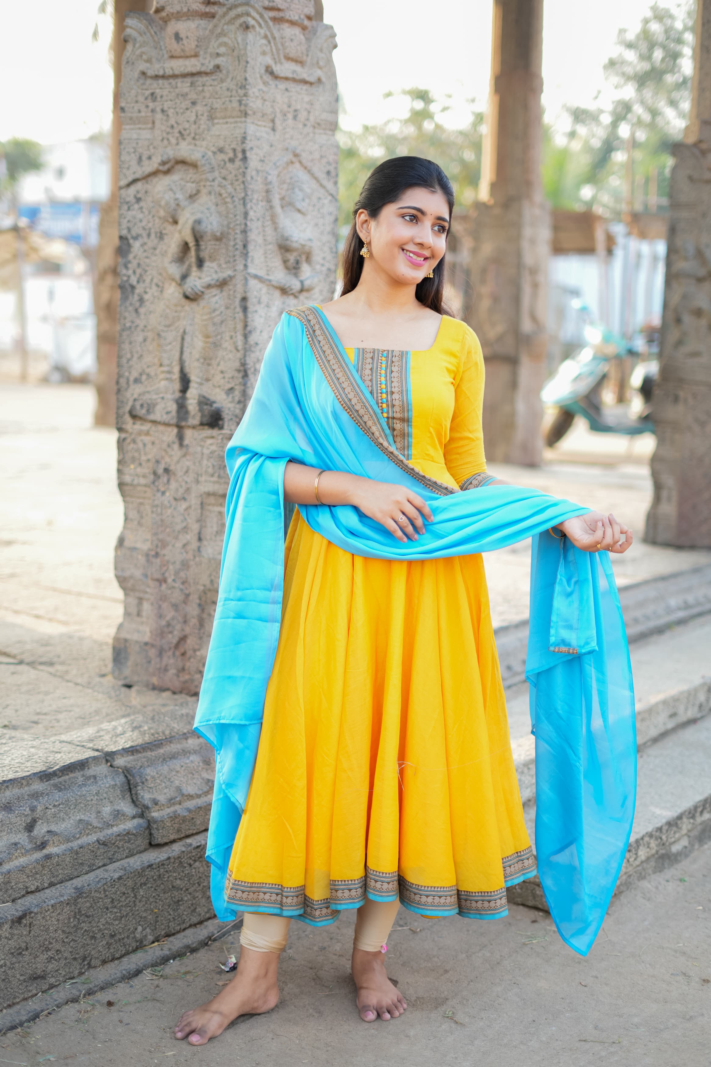DD690 Aadhirai Pure Cotton Anarkali Dress for Women - Elegant & Comfortable Indian Ethnic Wear for Parties, Weddings & Festive Occasions
