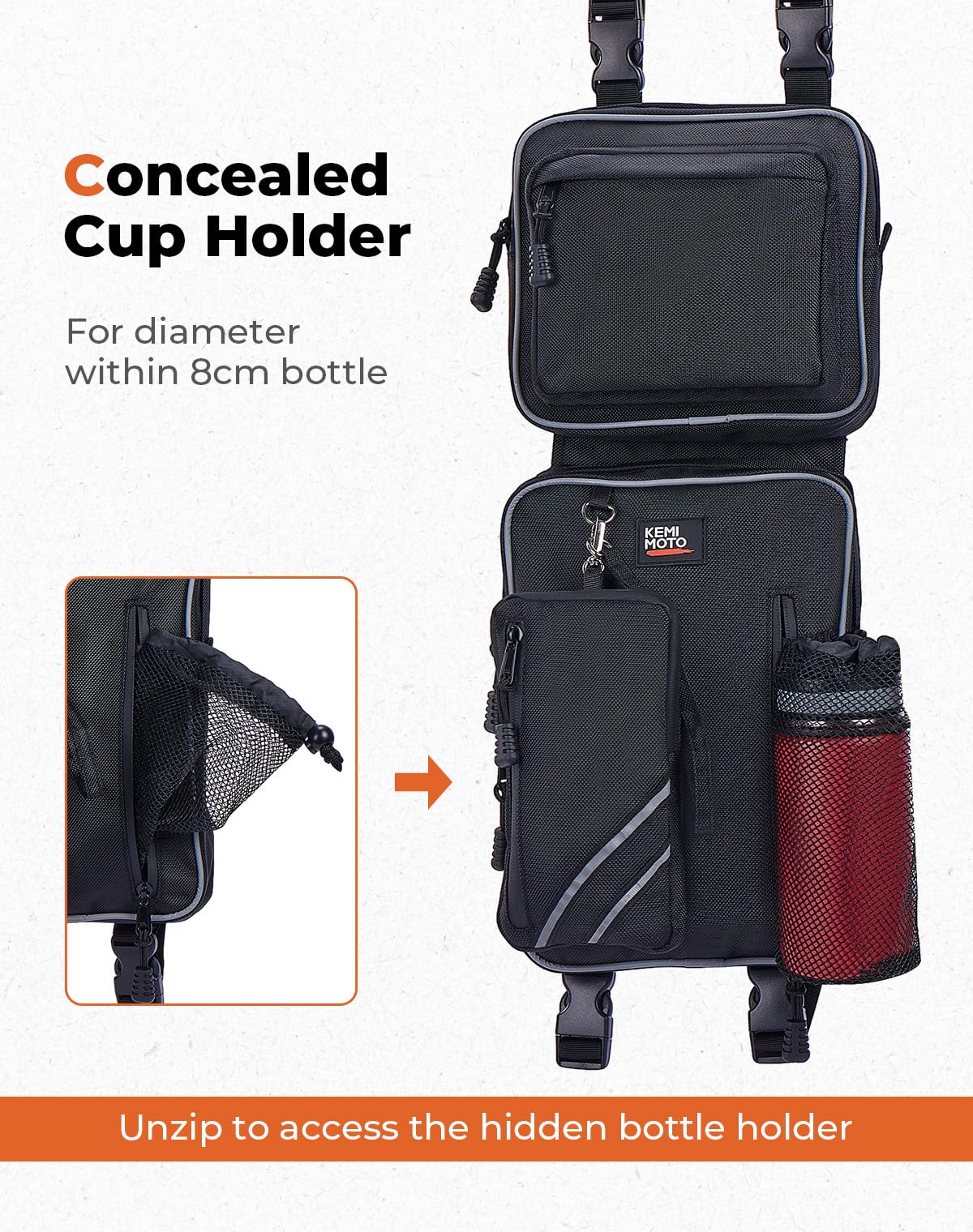 KEMIMOTO ATV Fender Bags - Detachable Waterproof ATV Saddle Bags with Water Bottle Holder | Compatible with Polaris Sportsman, Can-Am Outlander, Honda FourTrax & Yamaha TRX | 2-Pack Black ATV Storage Bags for Off-Roading, Hunting & Trail Riding