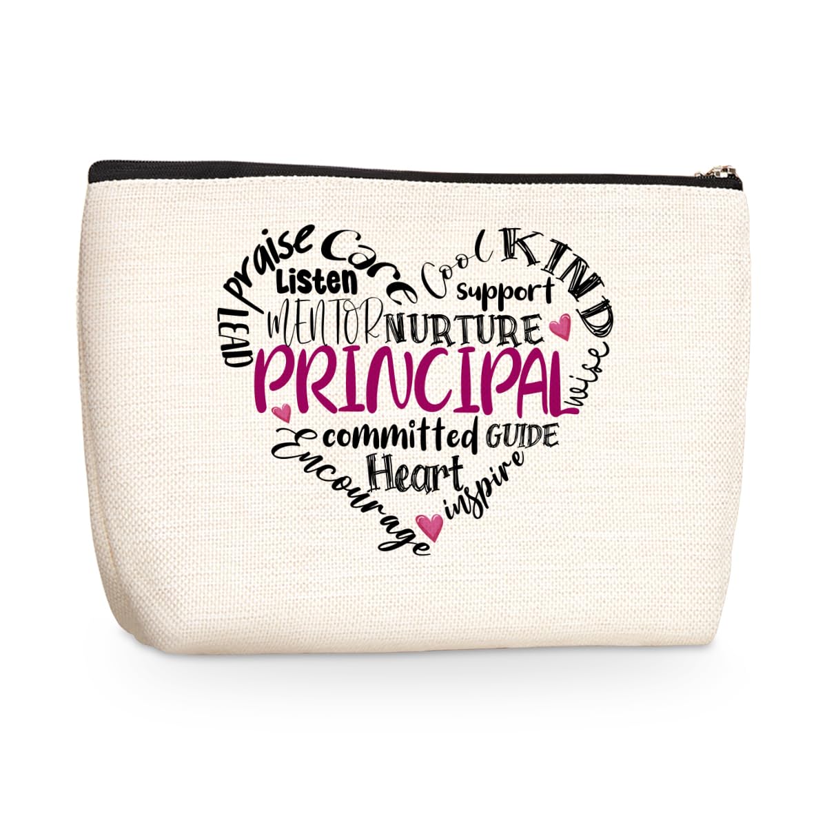 Inspirational Principal Makeup Bag - Cosmetic Pouch for Women, Teachers, Coworkers, Assistants & Mentors - Motivational Affirmations Gift for Principal Appreciation, Retirement, Birthday, Christmas & Principal Day - Perfect for Daily Use, Travel & Office Organization