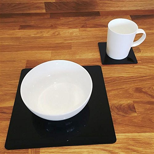 Premium Black Square Placemat and Coaster Set - 8 Piece Large Dining Table Protector - Perfect for Dinner Parties, Home Decor & Kitchen Essentials