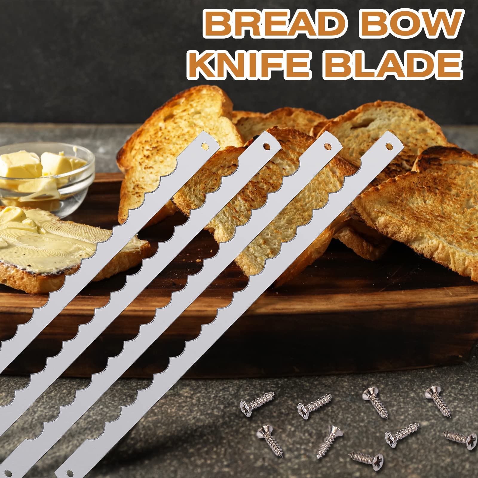 Lasnten 4-Piece Stainless Steel Serrated Bread Knife Replacement Blades with Screws - Compatible with Wooden Baking Knives | Perfect for Slicing Bread, Cakes, and Pastries