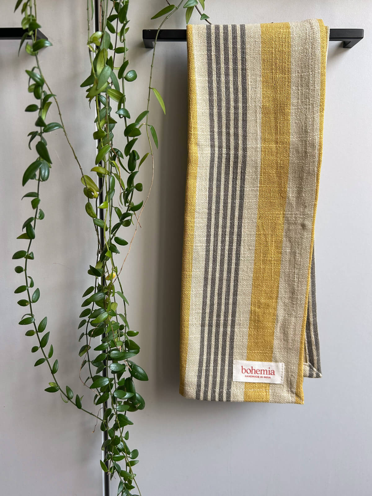 Jaipur Stripe Tea Towel - Premium Cotton Kitchen Towel Set (Yellow) for Drying Dishes, Cleaning & Home Decor