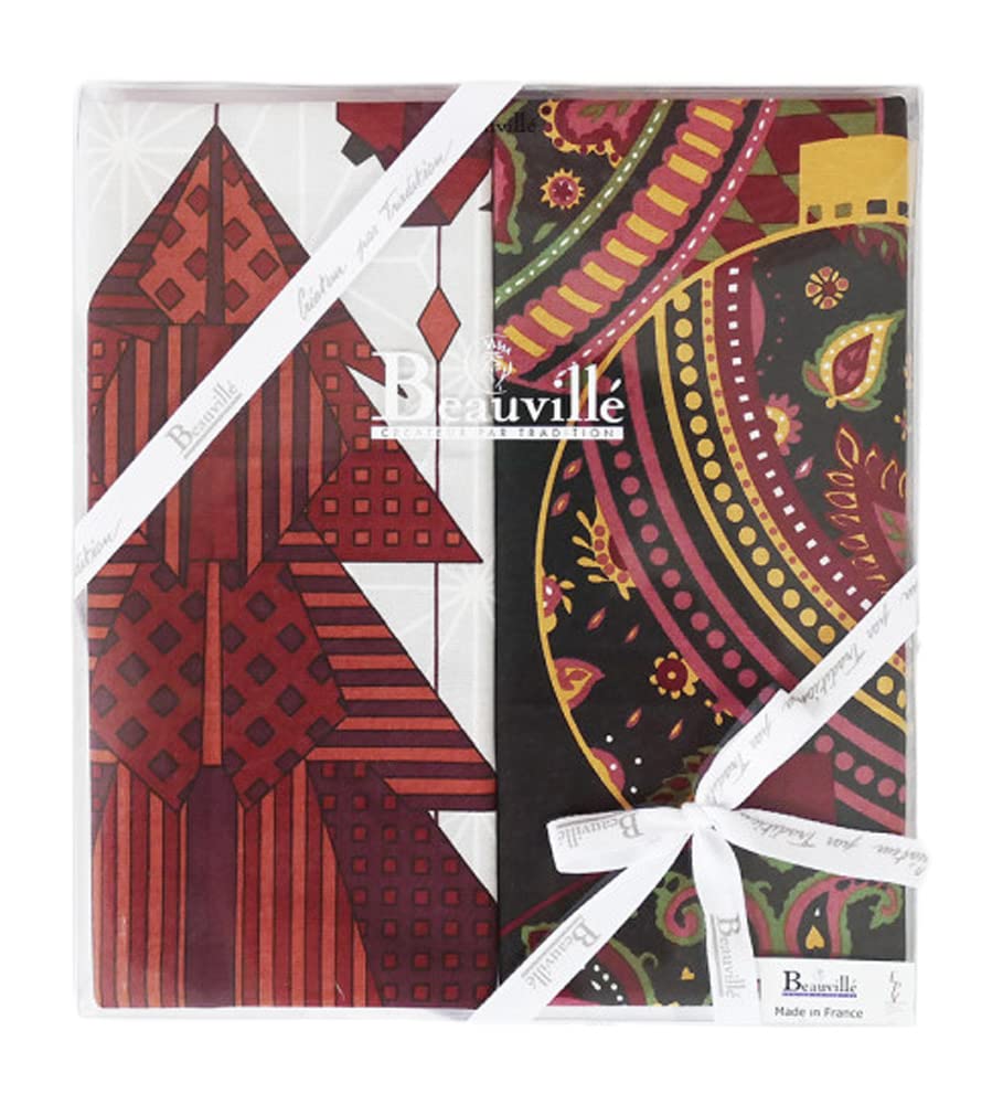 Beauvillé Luxury French Christmas Gift Box - Set of 2 Silk Screen Printed Kitchen & Tea Towels for Holiday Decor, Hostess Gifts & Festive Dining