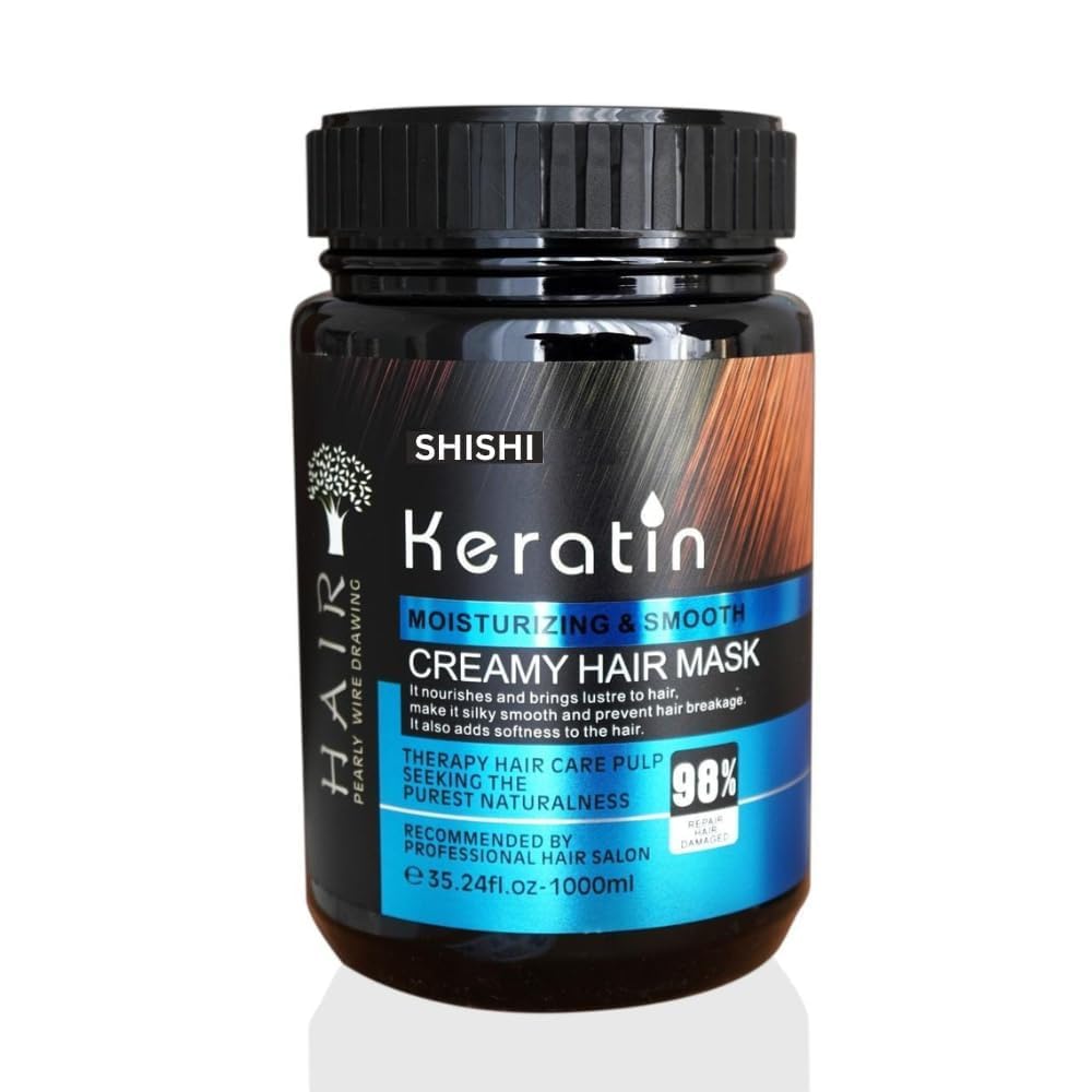 SHISHI Keratin Moisturizing & Smooth Creamy Hair Mask 1000ml - Intense Repair for Dry & Damaged Hair - Salon-Quality Hair Spa Treatment at Home - Perfect for Post-Color, Heat Styling & Frizz Control