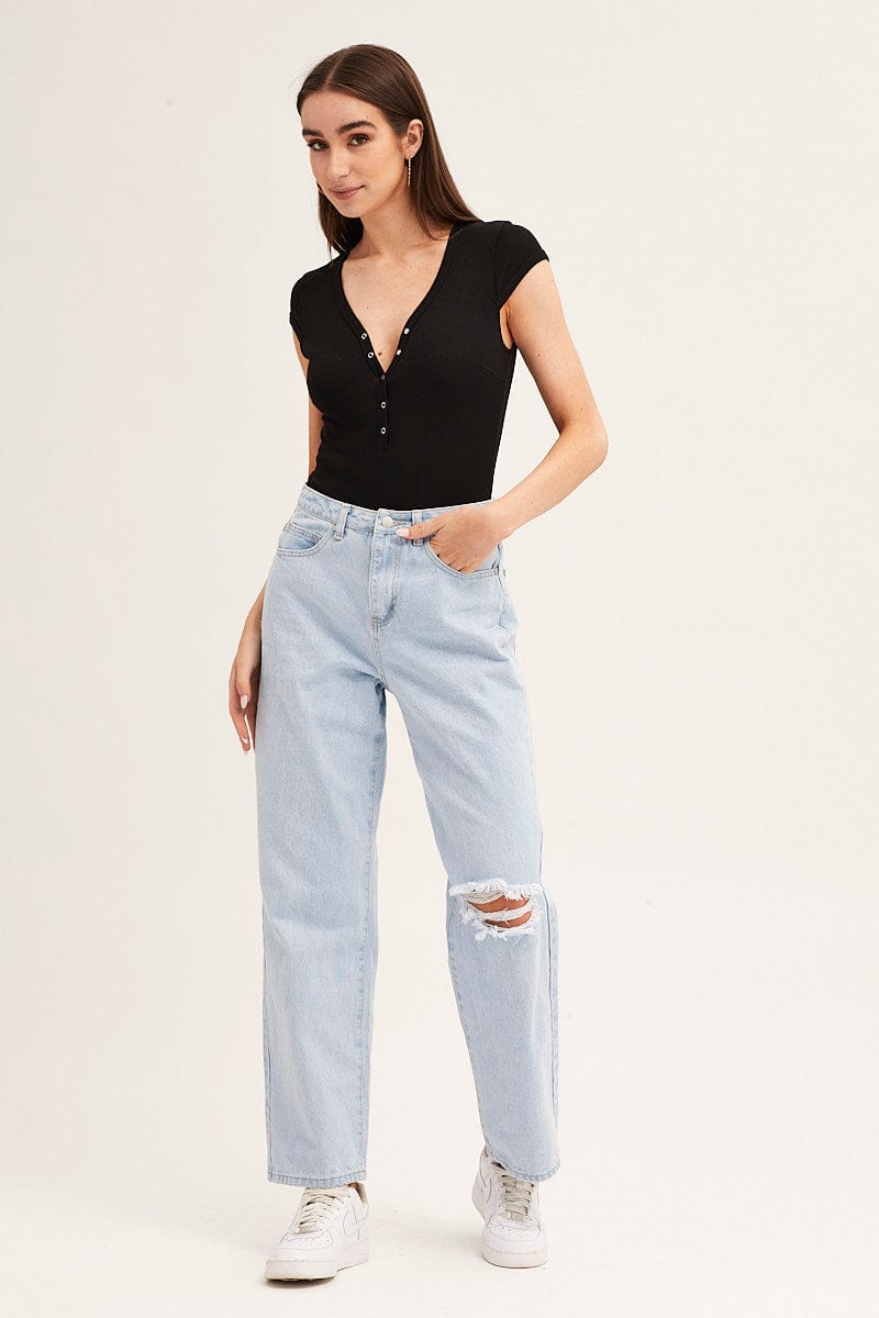 Black Ribbed Short Sleeve Bodysuit with Snap Buttons - Perfect for Layering, Casual Outfits, and Everyday Comfort