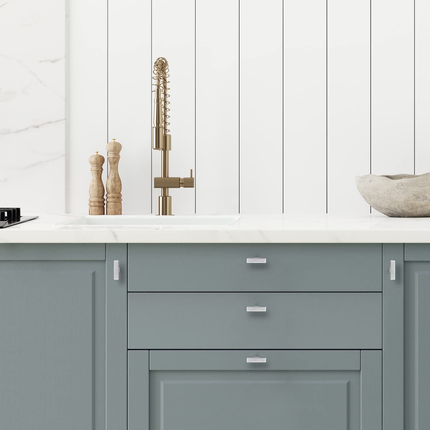 20 Pack Brushed Nickel Stainless Steel Cabinet Pulls - Single Hole Square Kitchen Handles with Screwdriver, Perfect for Modern Cabinets and Drawers
