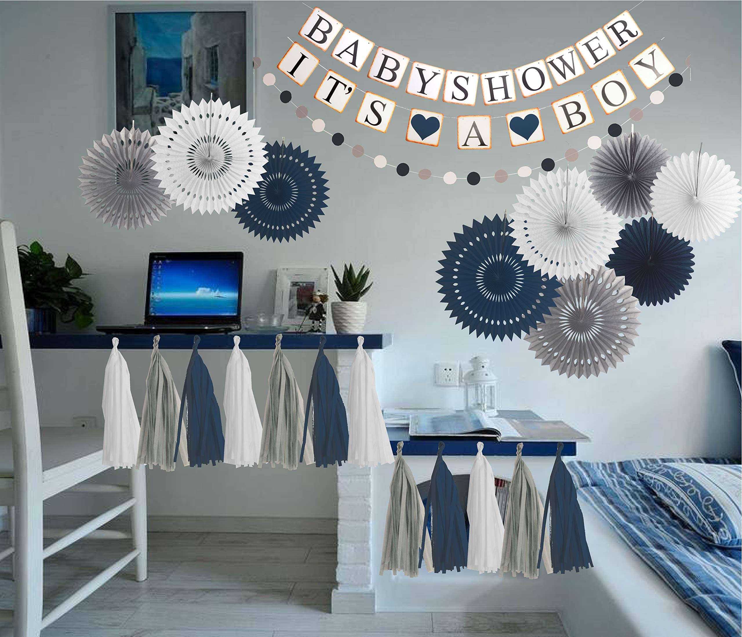 MEANT2TOBE Blue & Grey Elephant Baby Shower Decorations Set - It's a Boy Party Supplies, Nursery Theme Decor for Baby Showers, Gender Reveals & Newborn Celebrations