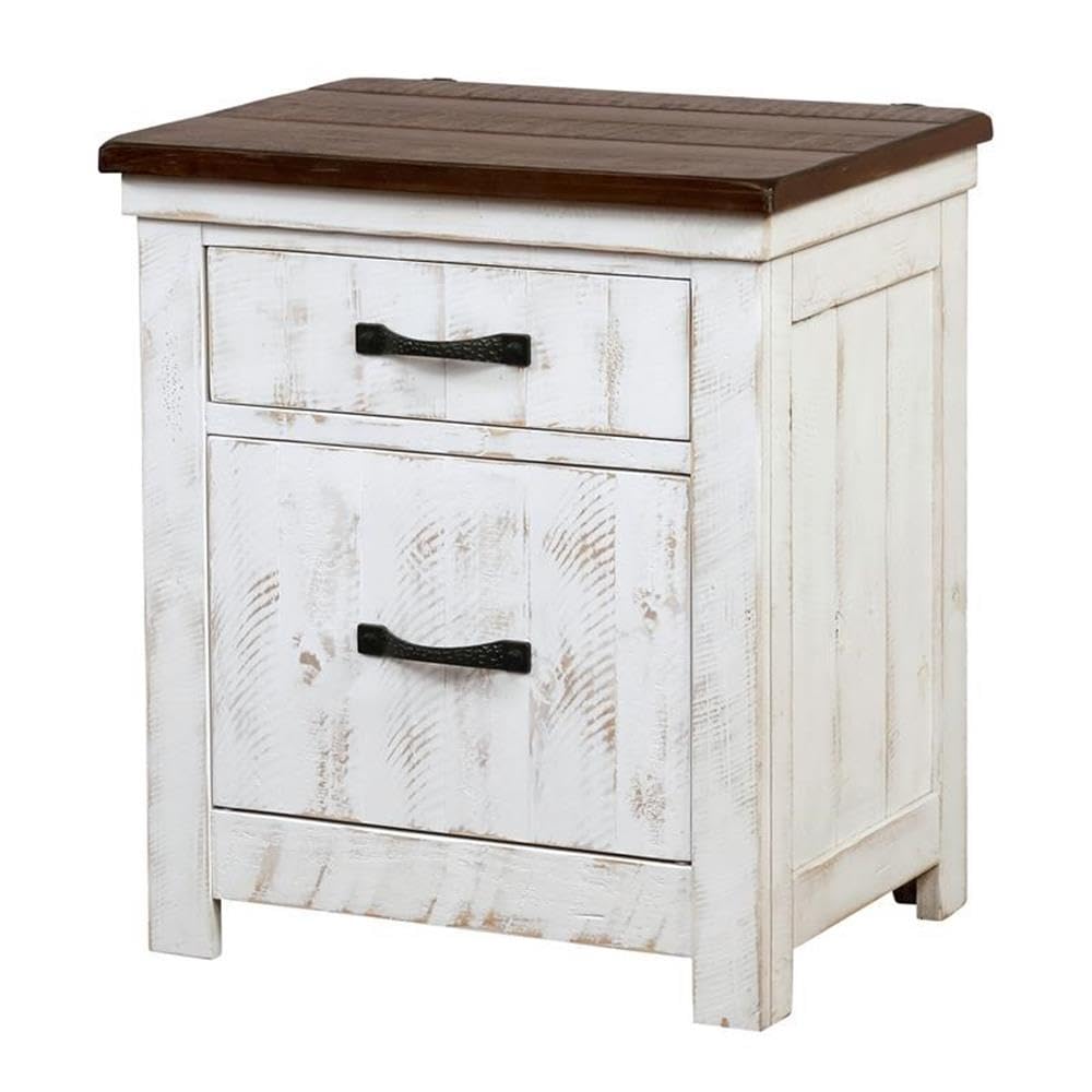 Distressed White Wood Nightstand Set of 2 - Chala Style 2-Drawer Bedside Tables by Furniture of America | Perfect for Bedroom, Guest Room & Home Decor