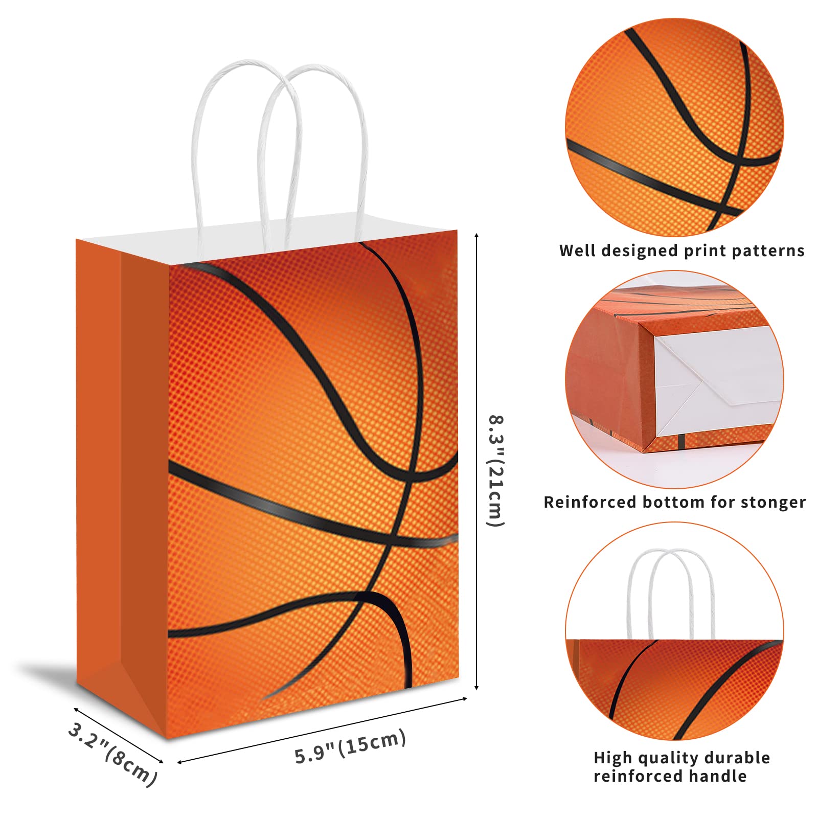 16-Piece Basketball Party Favor Bags - Bulk Basketball Goodie Bags for Kids Birthday Parties, Sports Themed Treat Bags - Perfect for Basketball Birthday Favors, Team Snacks & Game Day Celebrations