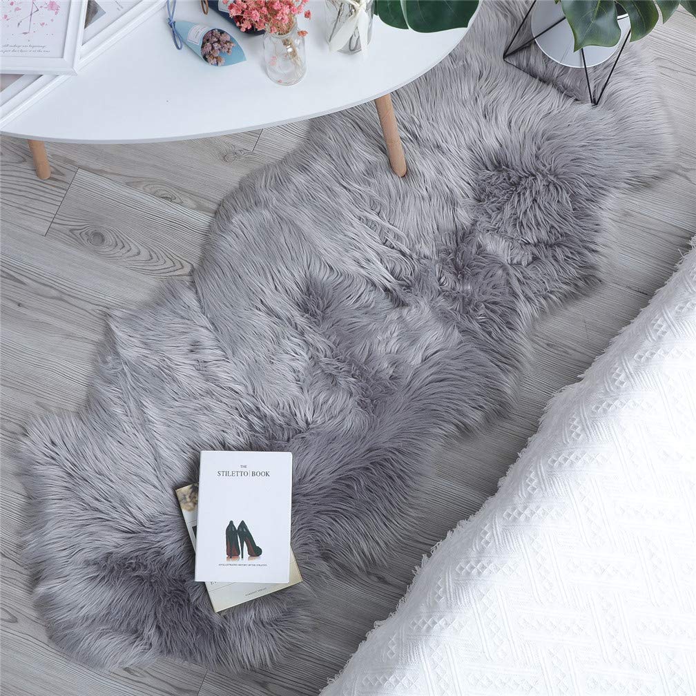 Soft Faux Fur Rug - White Sheepskin Chair Cover & Shaggy Area Rug for Bedroom, Sofa, Living Room Floor - Plush Home Decor (Gray, 2x5.3 Feet) - Perfect for Cozy Winter Decor & Pet-Friendly Spaces
