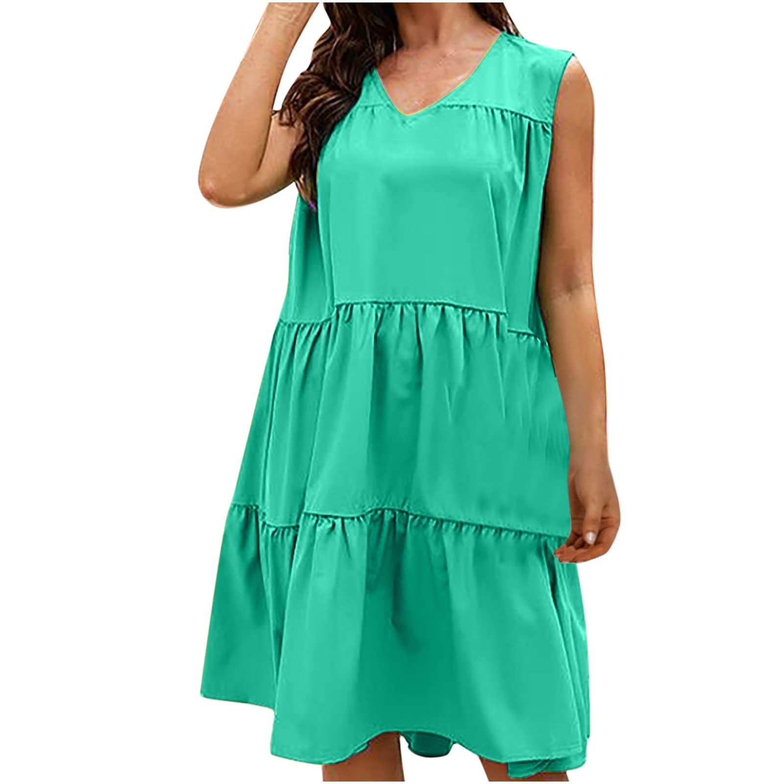 Elegant Maternity Photoshoot Dress - Women's Solid Color Sleeveless V-Neck Ruffled Beach Dress for Pregnancy Photos, Baby Shower & Summer Vacations