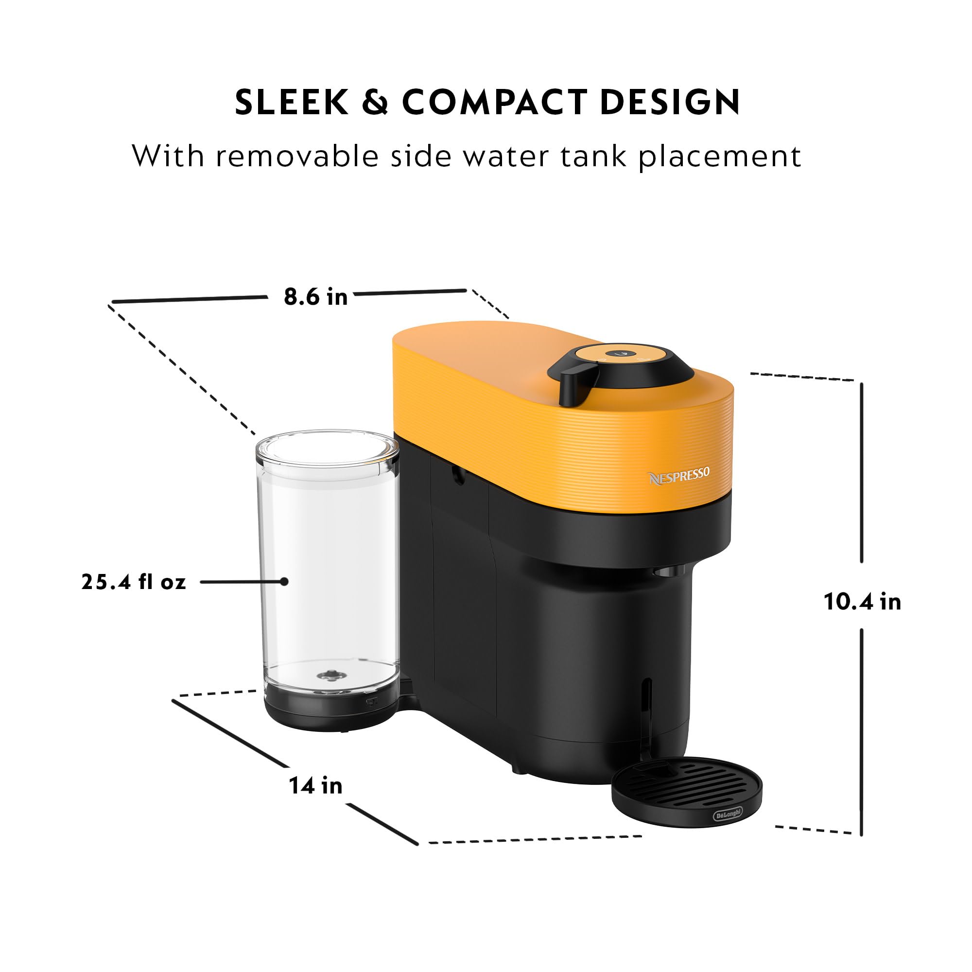 De'Longhi Nespresso Vertuo Pop+ Coffee & Espresso Machine with Mango Yellow Design - Perfect for Home, Office & Small Spaces - Brews Coffee, Espresso & Alto Drinks