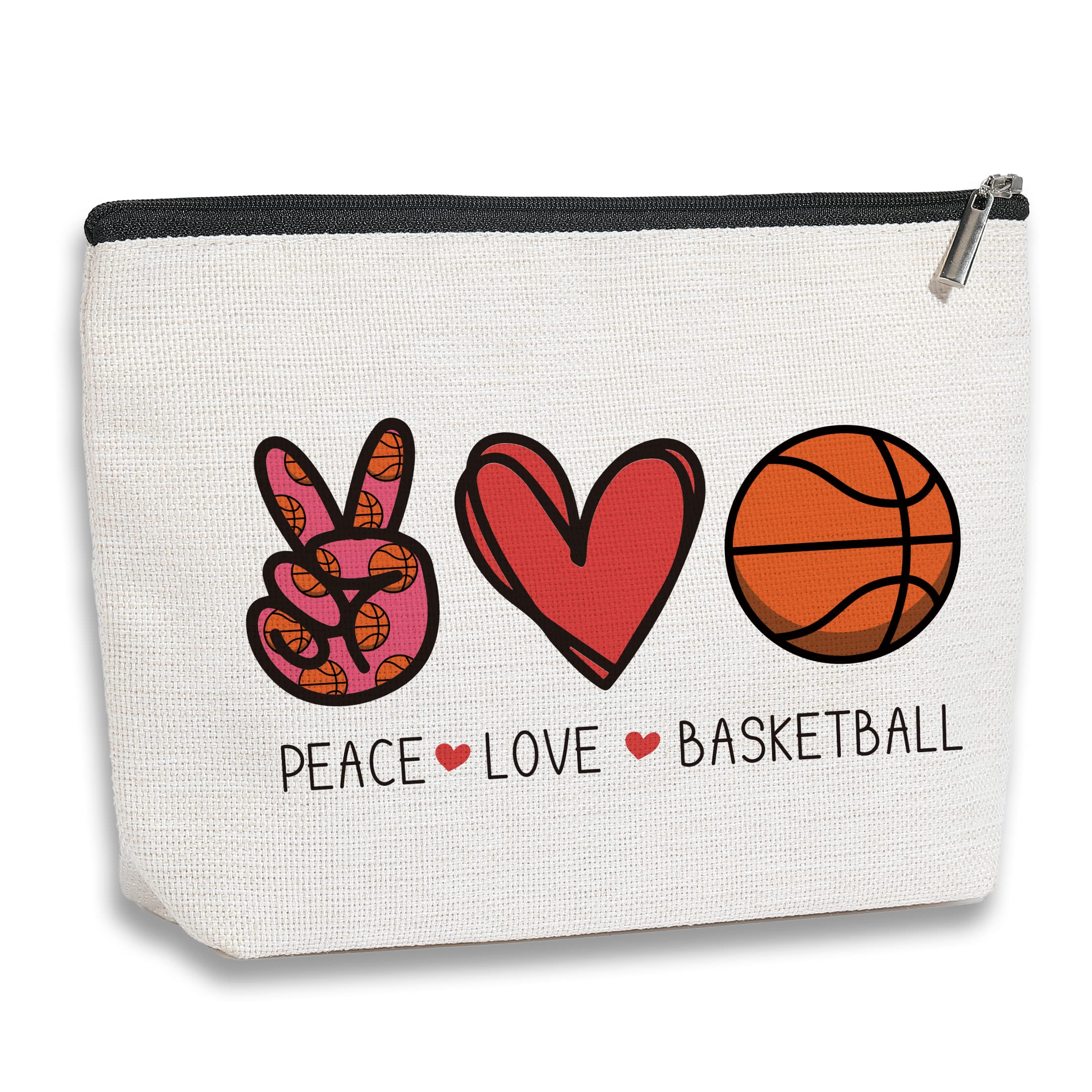 Basketball Gifts for Women - Coach Birthday & Christmas Presents for Basketball Fans, Players & Team - Peace Love Basketball Makeup Bag - Perfect for Sports Enthusiasts, Basketball Moms & Game Day Essentials