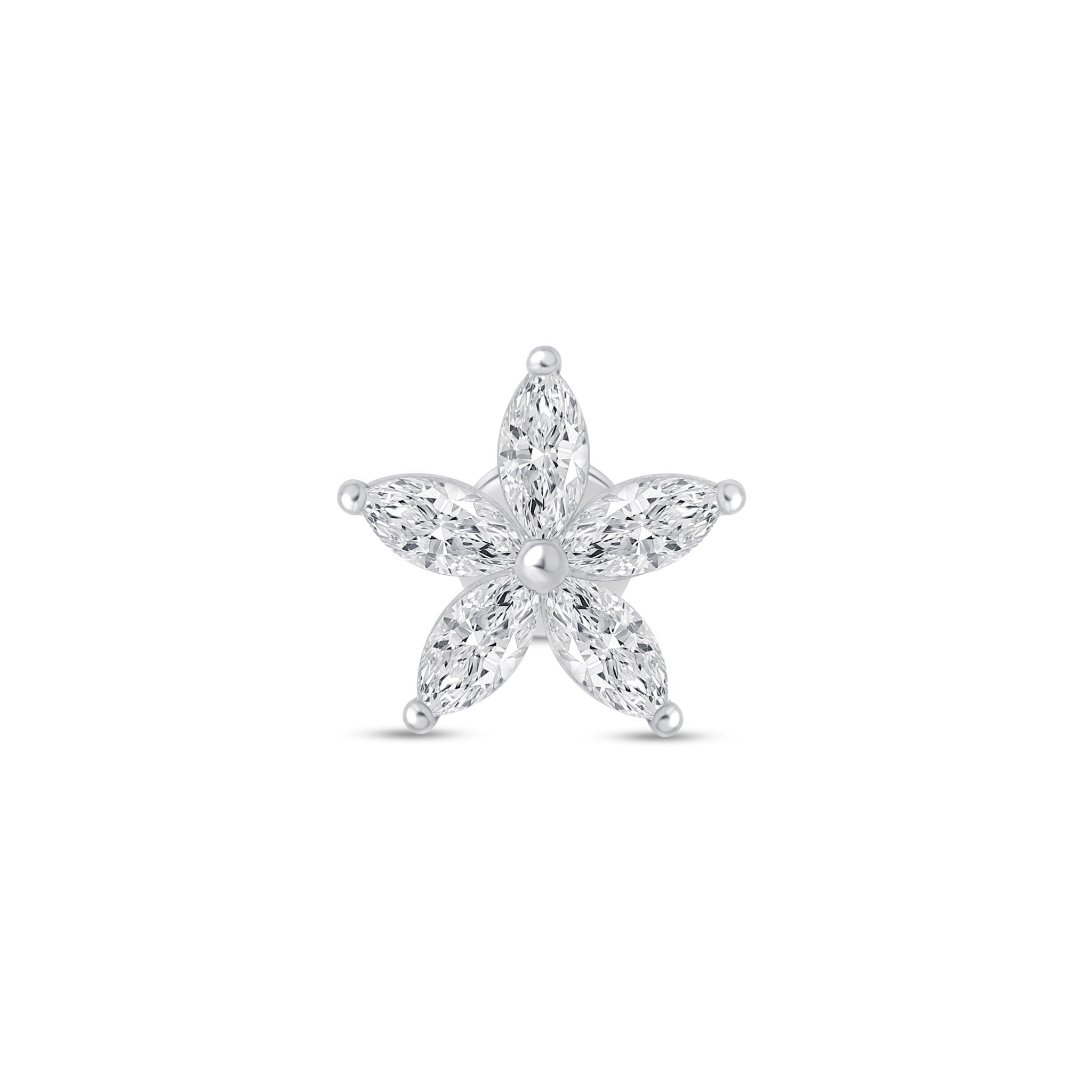 14k White Gold Marquise Flower Flat Back Earrings for Women - Elegant Dainty Studs for Daily Wear, Parties & Special Occasions