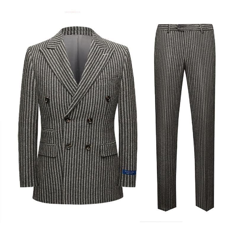 Men's Slim Fit 3-Button Vertical Stripe 2-Piece Suit Set with Blazer & Pants - Formal Business Attire for Office, Dinner, Prom & Special Occasions