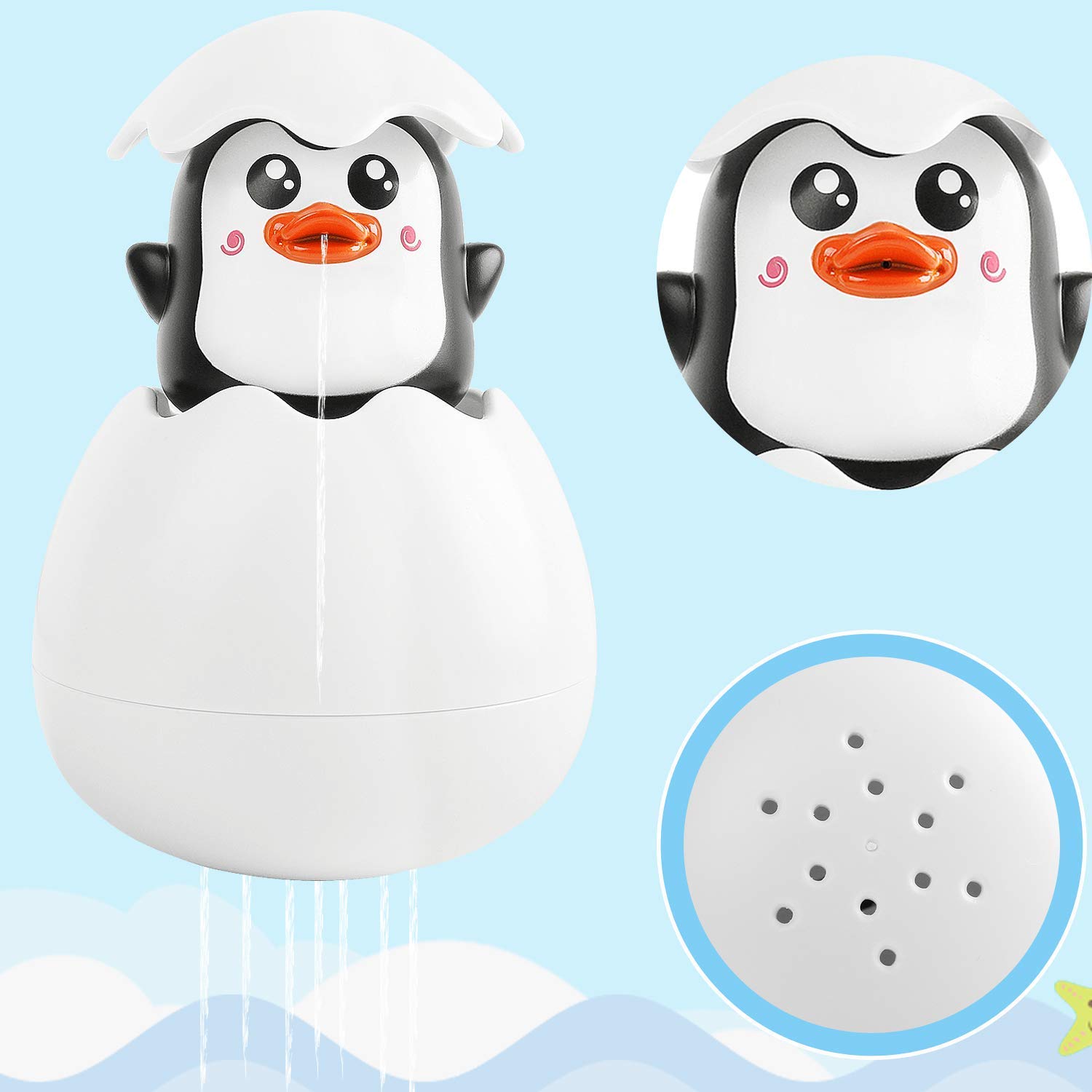 Iwobi Penguin Egg Bath Toy - Fun Water Spray & Rain Shower Toy for Babies & Toddlers | Bathtime Sensory Play & Early Learning