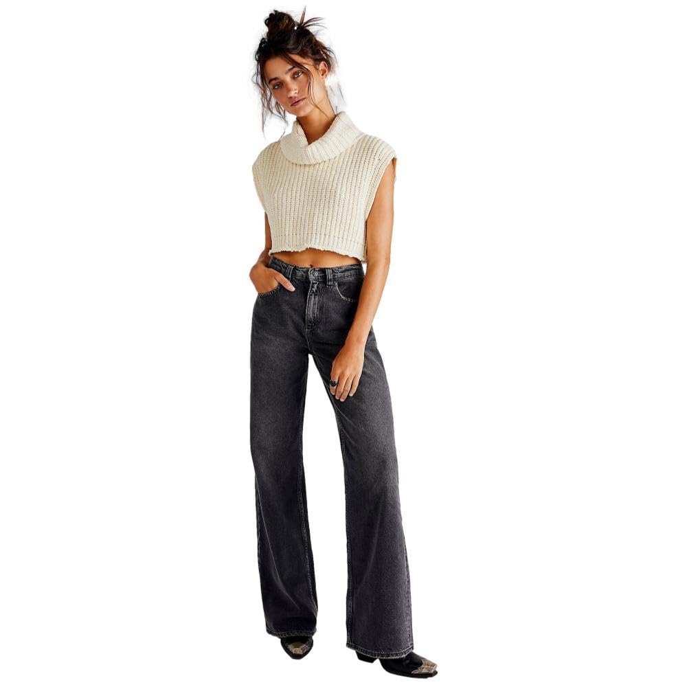 Free People Women's Tinsley Baggy High-Rise Jeans - Blowout Black | Vintage Distressed Denim Pants for Casual Wear & Street Style Outfits