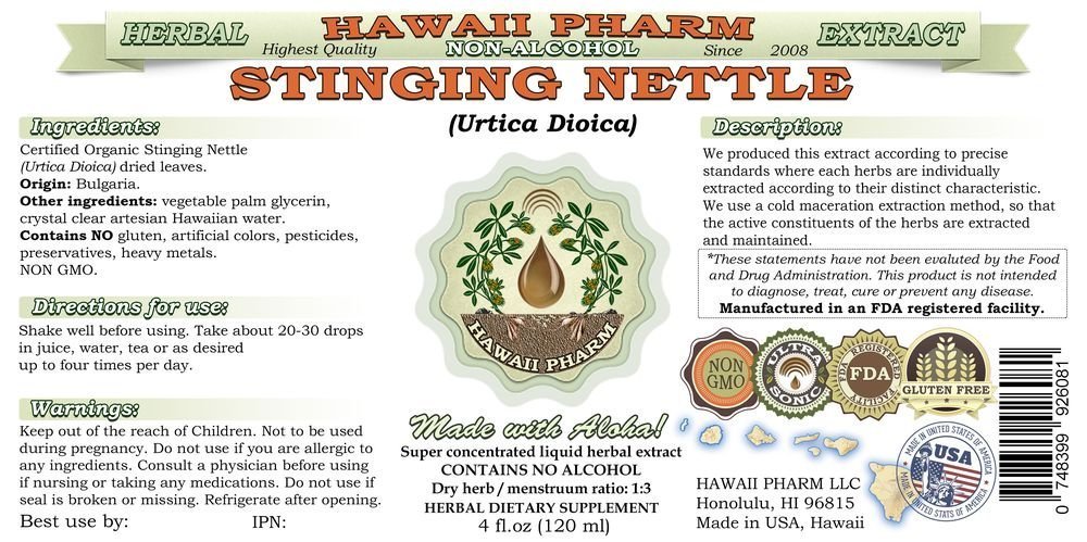 Organic Stinging Nettle Alcohol-Free Liquid Extract (Urtica Dioica) - Natural Herbal Supplement for Immune Support & Allergy Relief - USA Made by Hawaii Pharm - 15x4 fl.oz - Perfect for Daily Wellness & Seasonal Comfort
