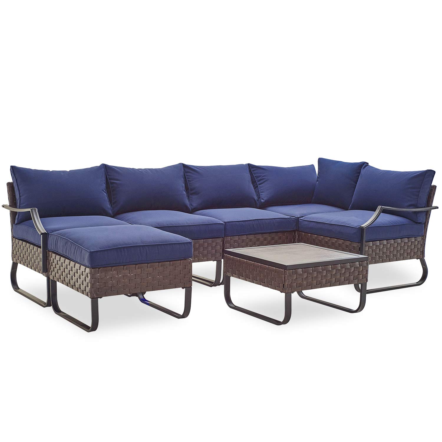 PatioFestival 7-Piece All-Weather Outdoor Patio Conversation Set with U-Shaped Legs & 8.66