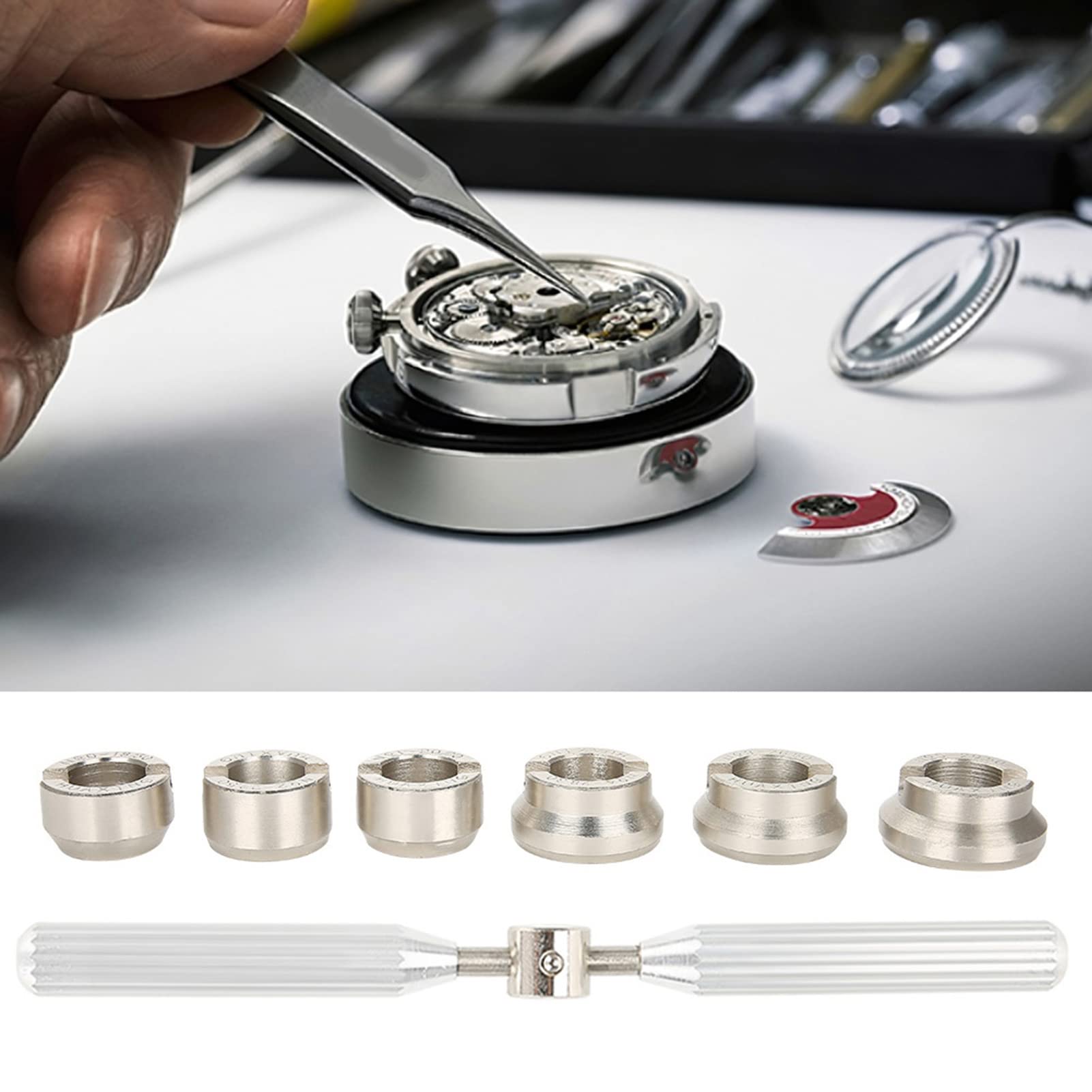 Professional Watch Back Case Opener & Closer Tool Kit - 6 Dies Watch Repair Key & Wrench Set for Watchmakers - Perfect for Watch Battery Replacement, Maintenance & DIY Watch Repair at Home