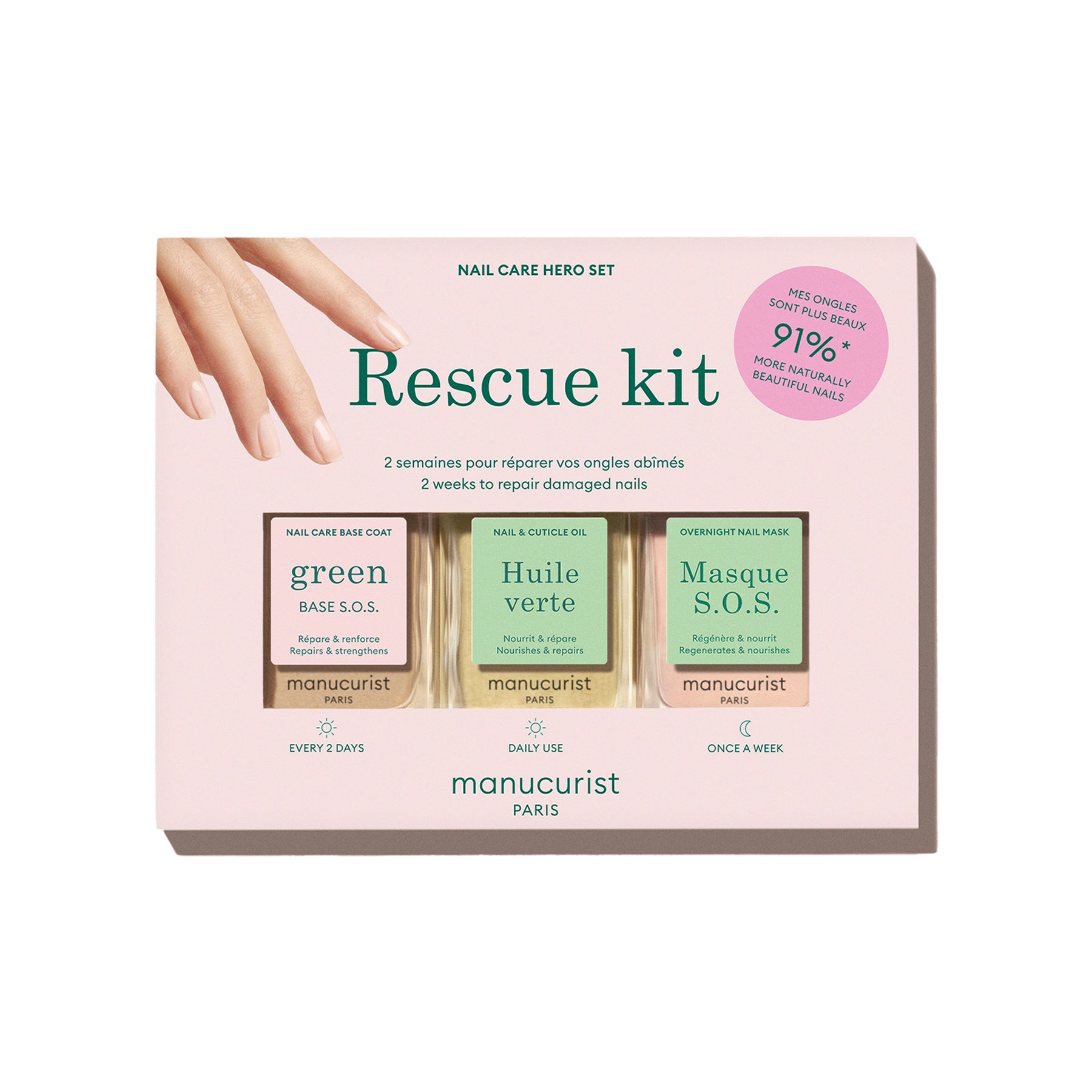 Manucurist Rescue Kit for Damaged Nails - Nail Repair Treatment Set with Strengthening Formula - Perfect for Brittle, Weak, and Peeling Nails at Home or Salon