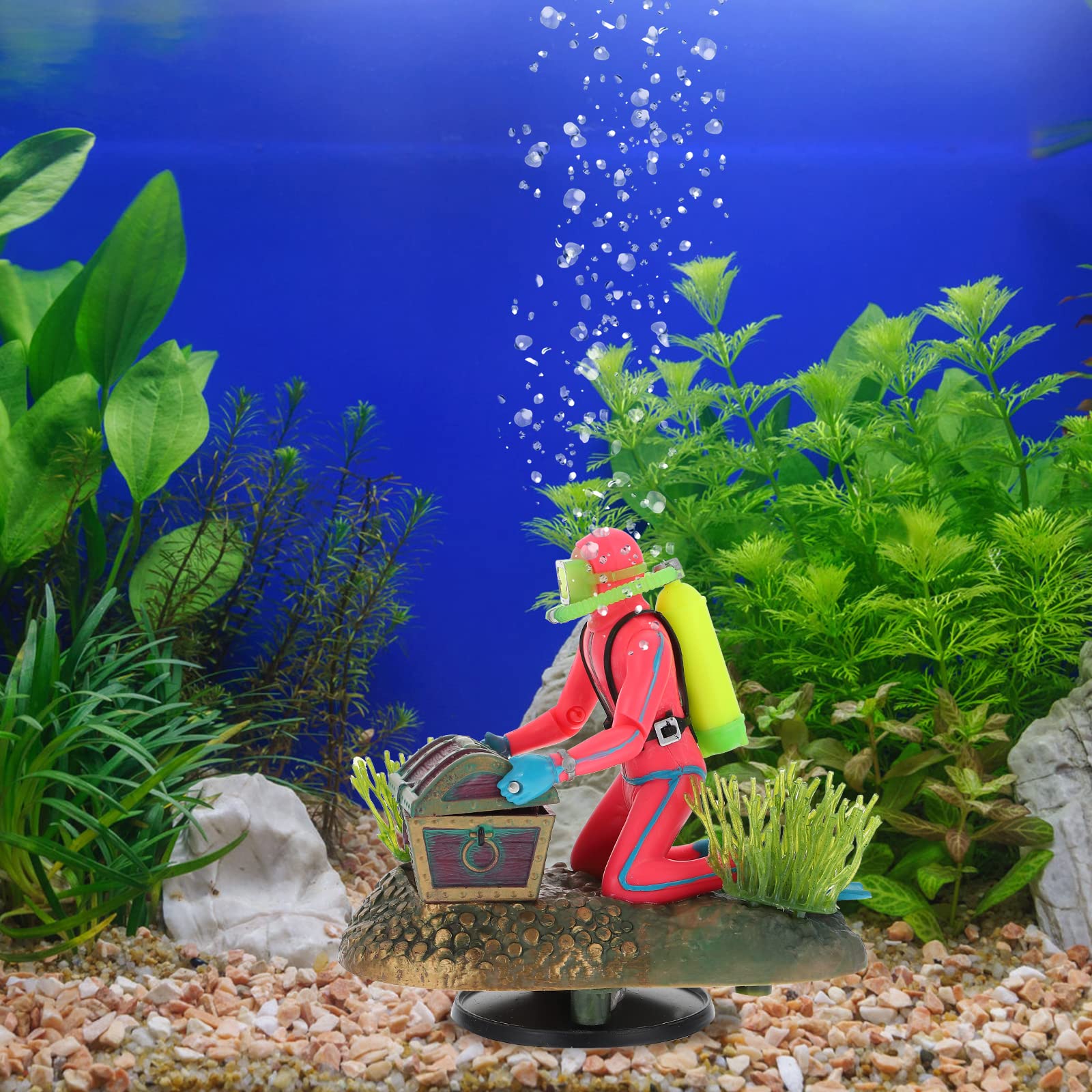LUOZZY Aquarium Treasure Chest Diver Ornament - Floating Fish Tank Decor for Freshwater & Saltwater Tanks - Simulated Underwater Scenery for Betta, Goldfish & Tropical Fish - Perfect for Home, Office & Kids' Educational Aquariums