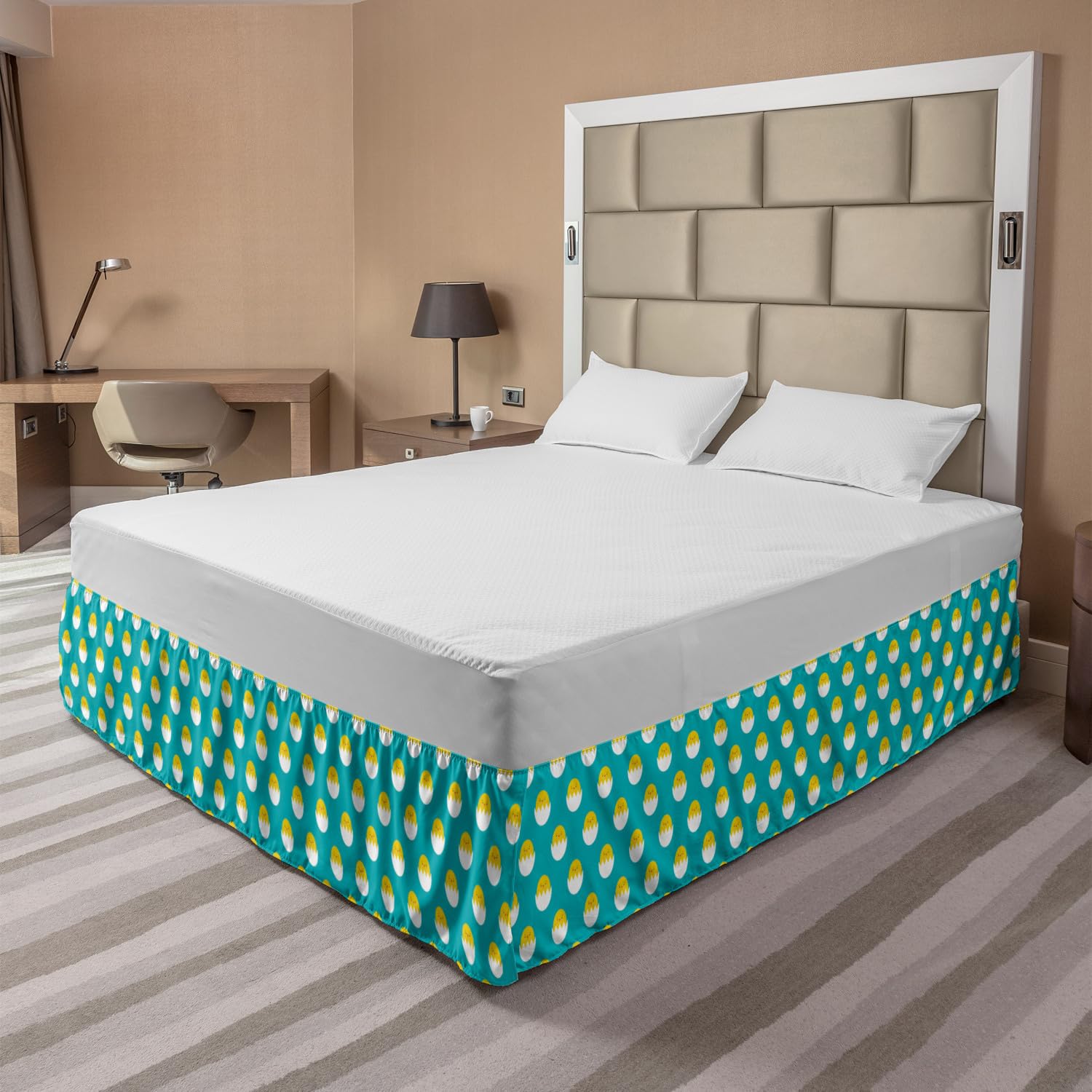 Ambesonne Yellow Bird Bed Skirt - Queen Size, Seafoam Yellow for Bedroom Decor