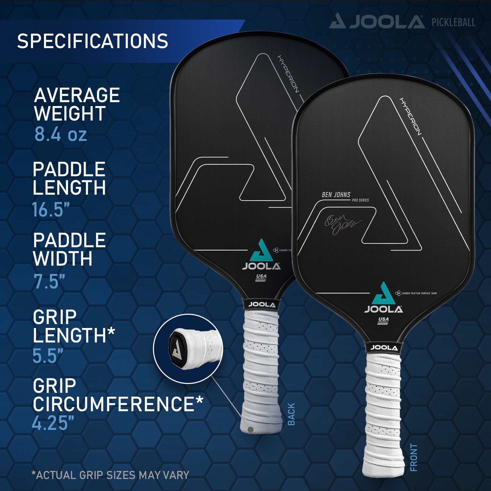 JOOLA Ben Johns Hyperion CFS Pickleball Paddle - Carbon Fiber Surface for Power & Control - Perfect for Competitive Play & Tournaments
