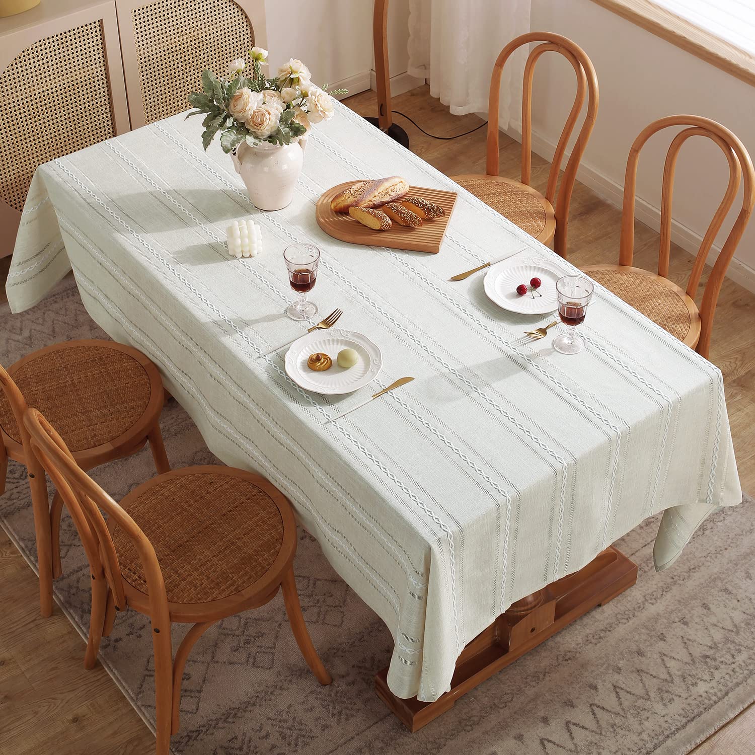 Farmhouse Style Linen Tablecloth 54x72 Inches - Wrinkle Resistant, Washable Dining Table Cover for Small Rectangle Tables | Hemstitch Ivory Design | Perfect for Dinner Parties, Holiday Gatherings & Everyday Dining
