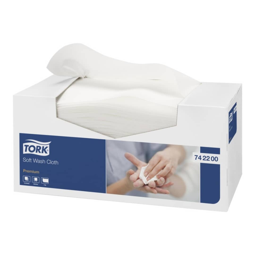 Tork Premium Soft White 1-Ply Wash Cloth - 135 Sheets Per Box, 8-Pack Carton | Gentle Cleaning for Hands, Face & Delicate Surfaces | Home, Office & Healthcare Use