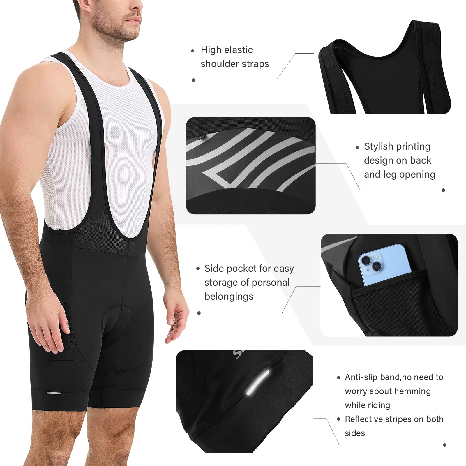 Santic Men's Cycling Bib Shorts with Padded Chamois & Pockets - Breathable Bike Shorts for Road & Mountain Biking - Perfect for Training, Racing & Long Distance Cycling