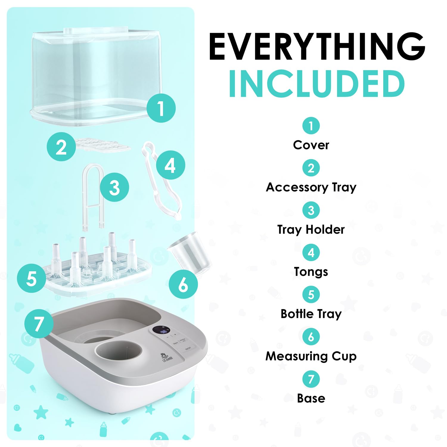 Lil' Jumbl 2-in-1 Baby Bottle Warmer & Sterilizer Dryer - Steam Sterilize, Dry, Warm & Defrost Milk/Formula - Adjustable Temperature & Timer with Auto Shut-Off - Perfect for Nursery, Travel & Breastfeeding Moms