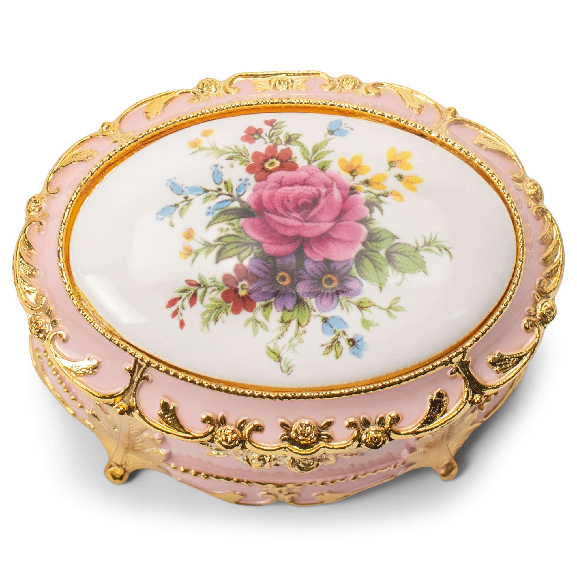 Elegant Floral Oval Music Box & Jewelry Storage - Plays Canon in D - Perfect for Wedding Gifts, Home Decor & Keepsake Organization