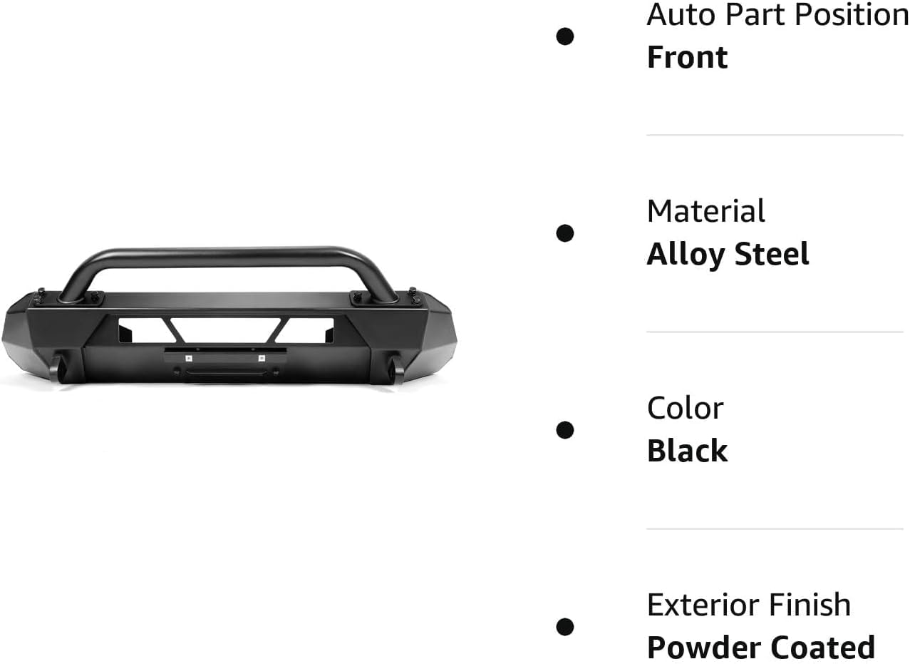 Kojem Steel Winch Bumper with Push Bar & Grill Guard - Compatible with 2016-2023 Toyota Tacoma | Heavy Duty Black Front Bumper Protector | Perfect for Off-Roading, Hunting & Truck Protection