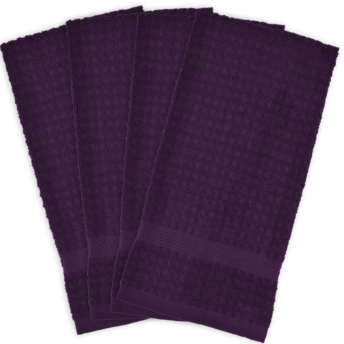 Premium Solid Eggplant Waffle Terry Dish Towels Set of 4 - Super Absorbent Kitchen Towels for Dishes, Hands & Counter Cleaning - Perfect for Kitchen, Dining & Housewarming Gifts