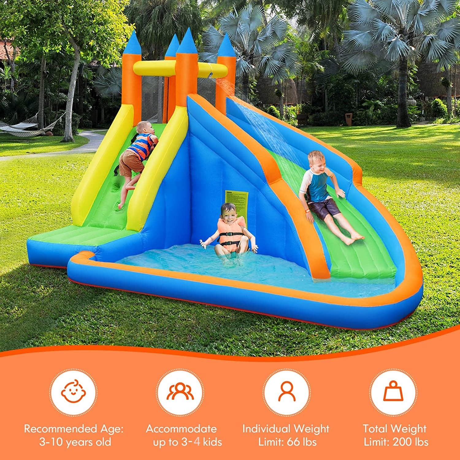 **Costzon Inflatable Water Slide for Kids & Adults - Giant Bouncy Waterslide Park with 480W Blower, Climbing Wall, Splash Pool - 2-Piece Blow Up Water Slide for Backyard, Outdoor Parties & Summer Fun**
