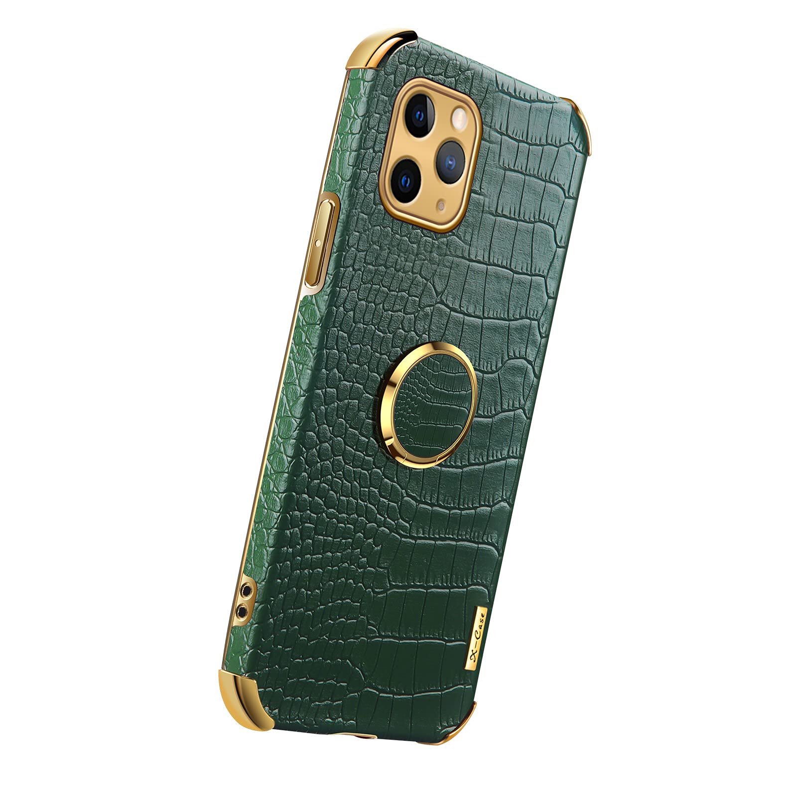 Premium PU Leather Magnetic Phone Case for iPhone 11 Pro Max - Luxury Crocodile Texture Anti-Slip Protective Cover with Metal Ring Holder & Car Mount Stand (Green) | Perfect for Driving, Work & Everyday Use