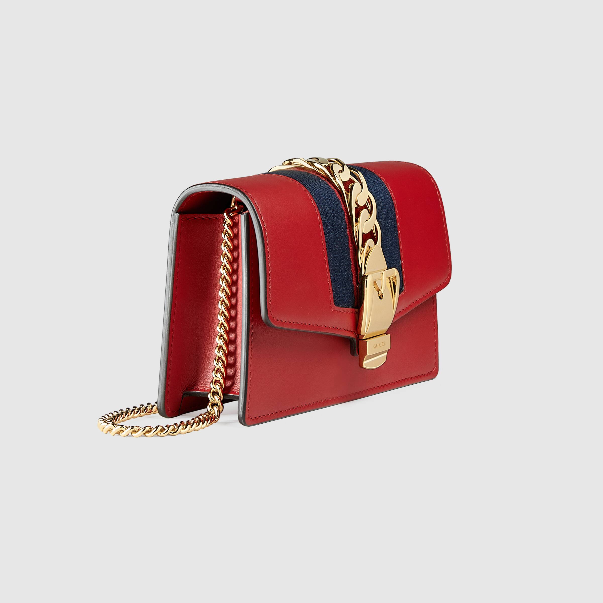 Gucci Sylvie Leather Mini Chain Bag for Women - Hibiscus Red Crossbody Purse | Perfect for Parties, Date Nights & Everyday Use
