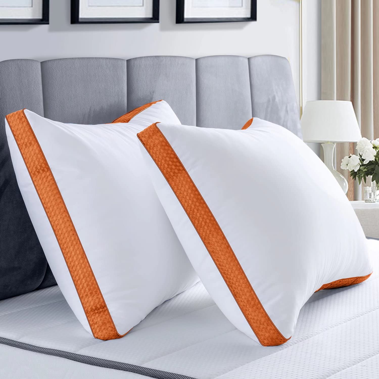 Maxzzz Queen Size Bed Pillows Set of 2 - Ultra Soft Down Alternative Pillows for Side, Stomach & Back Sleepers | Hotel Quality Gusseted Pillows for Maximum Comfort - Perfect for Home, Hotel or Travel Use