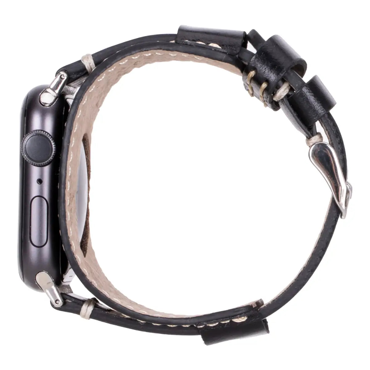 Premium Black Leather Cuff Strap for Apple Watch - Pulsar Design - Compatible with All Apple Watch Series (38mm/40mm/41mm & 42mm/44mm/45mm/49mm) - Perfect for Business, Casual & Formal Occasions
