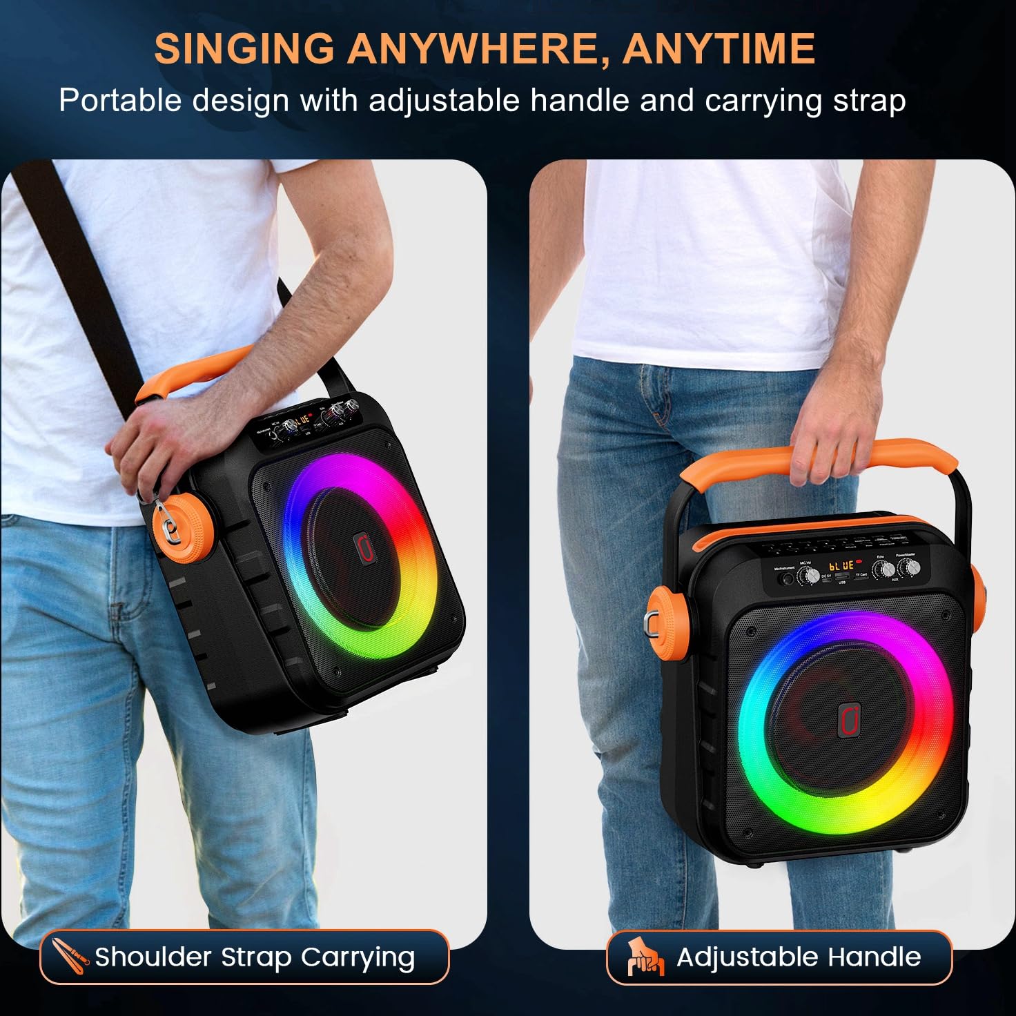 Portable Bluetooth Karaoke Machine with 2 Wireless Microphones, 6.8