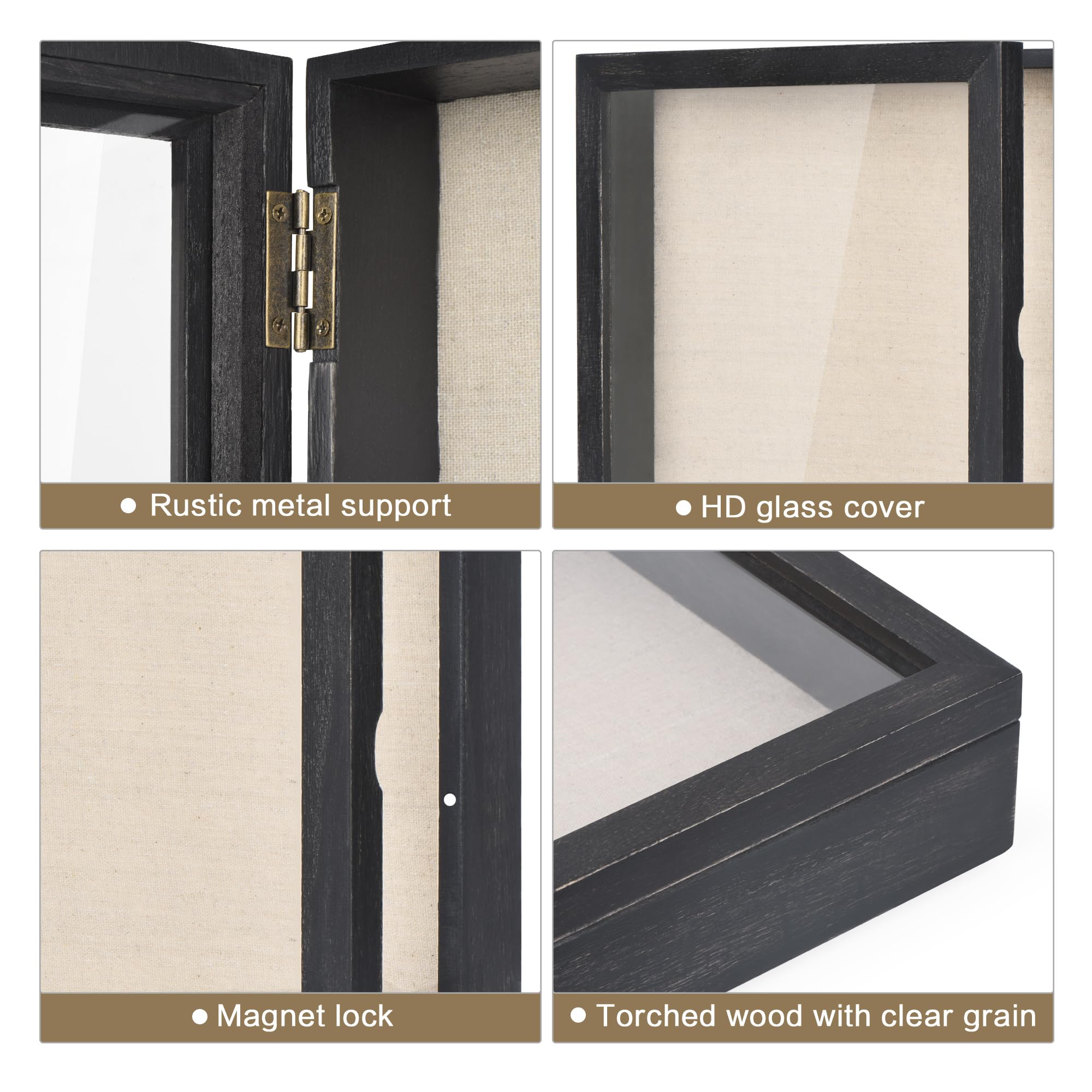 Love-KANKEI 11x11 Shadow Box Display Case - Rustic Wood Picture Frame with Linen Back for Medals, Photos & Awards | Perfect for Home Decor, Wedding Gifts & Memory Keepsakes