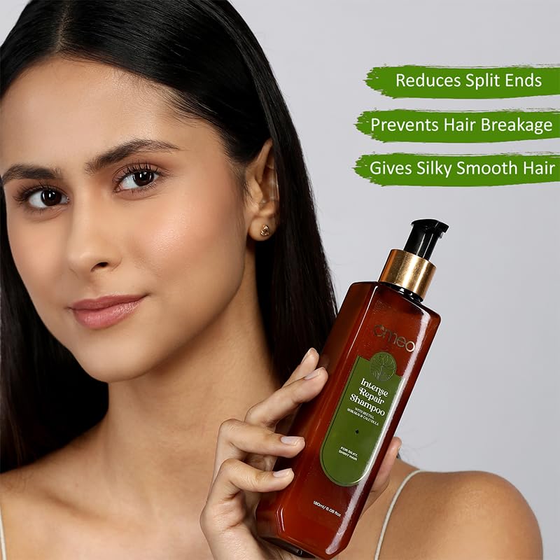 Omeo Intense Repair Shampoo for Damaged Hair - 200ml Deep Hydrating & Nourishing Formula - Restores Dry, Brittle Hair - Perfect for Daily Use at Home or Salon