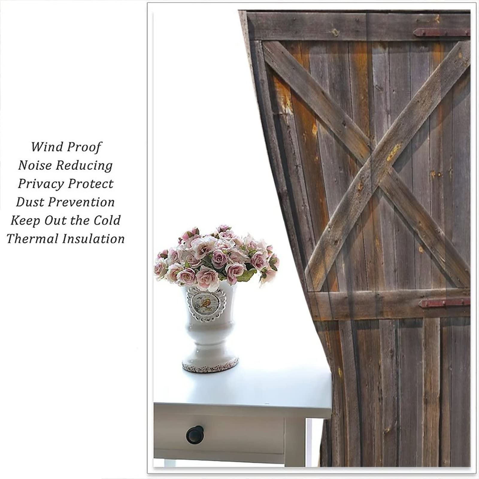 Rustic Wooden Barn Door Curtains 42x63in for Boys Room & Living Room Decor