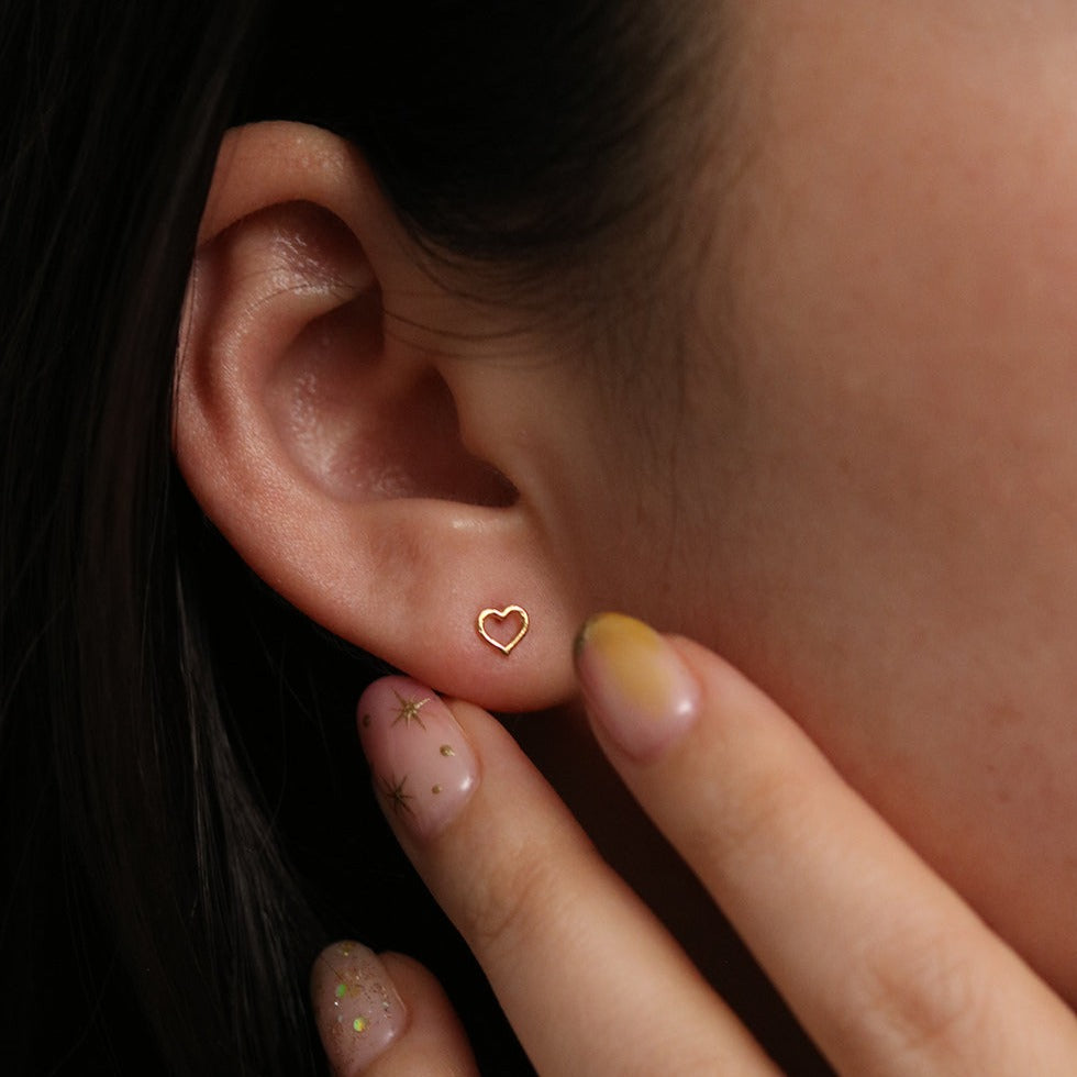 Line Heart Stud Earrings - Minimalist Dainty Gold Plated Jewelry for Women - Perfect for Valentine's Day, Anniversary Gifts & Everyday Wear