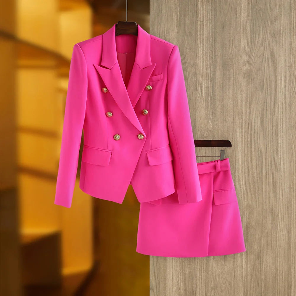 HarleyFashion Women's 2-Piece Blazer Suit Set - Solid Color Summer Blue Skirt Twin Sets, Mini Streetwear Outfit for Ladies | Office Wear, Casual Date Night, Business Attire