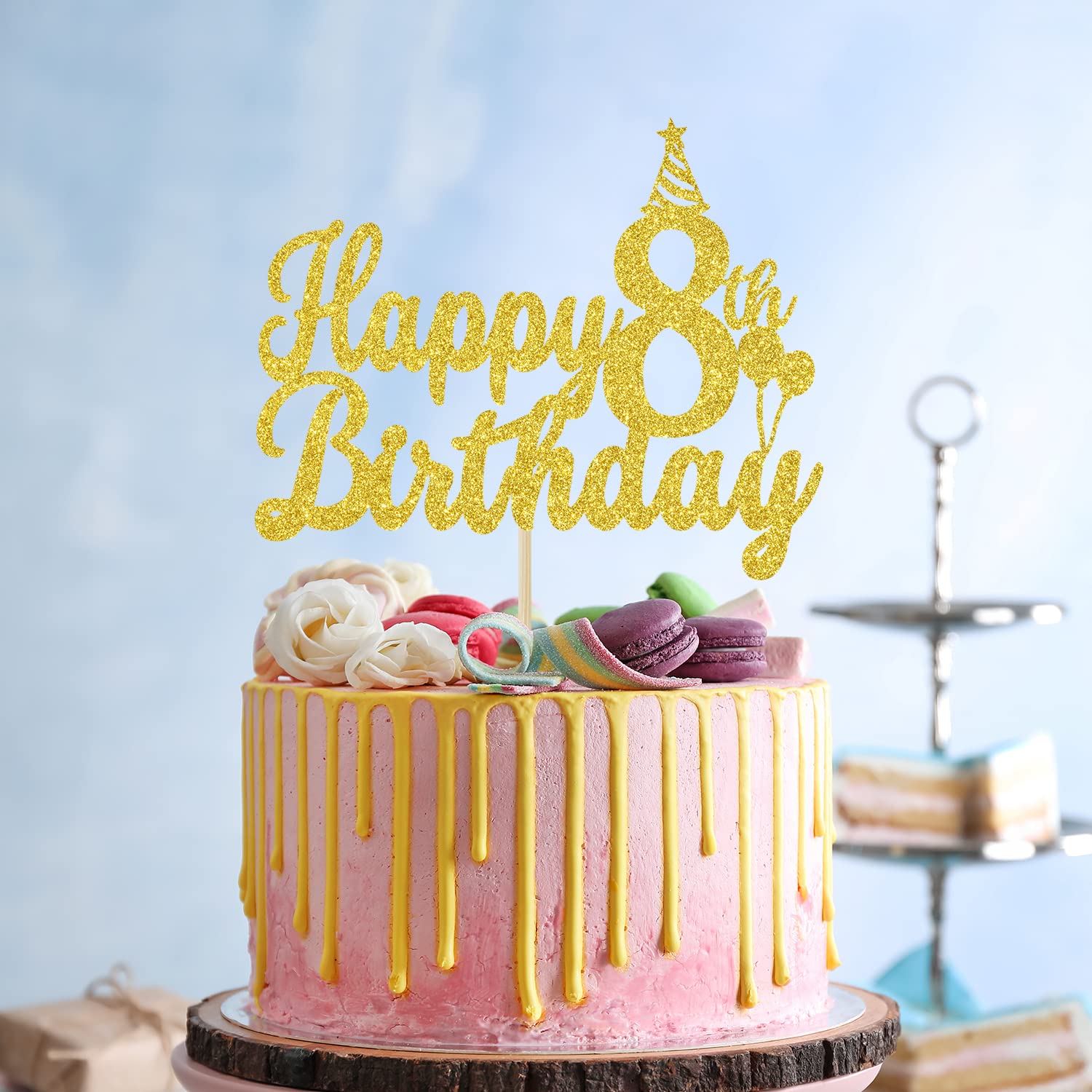 Happy 8th Birthday Cake Topper - Eight is Great Gold Glitter Decorations for Boys & Girls | Perfect for 8th Birthday Parties, Cakes & Celebrations