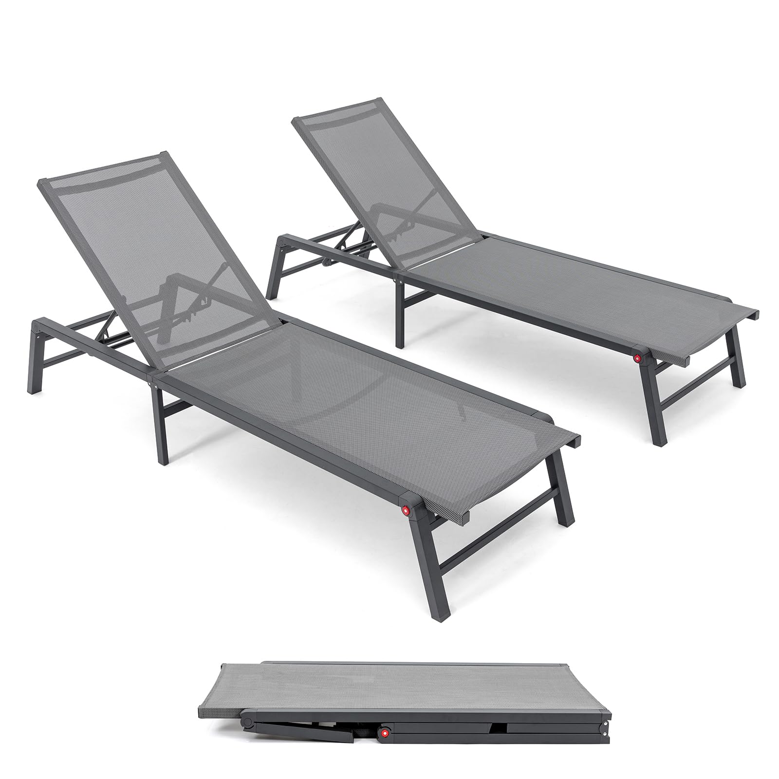 2-Pack Outdoor Chaise Lounge Chairs - No Assembly Aluminum Poolside Sun Loungers for Backyard, Patio & Beach | Perfect for Sunbathing, Relaxing by the Pool & Outdoor Lounging