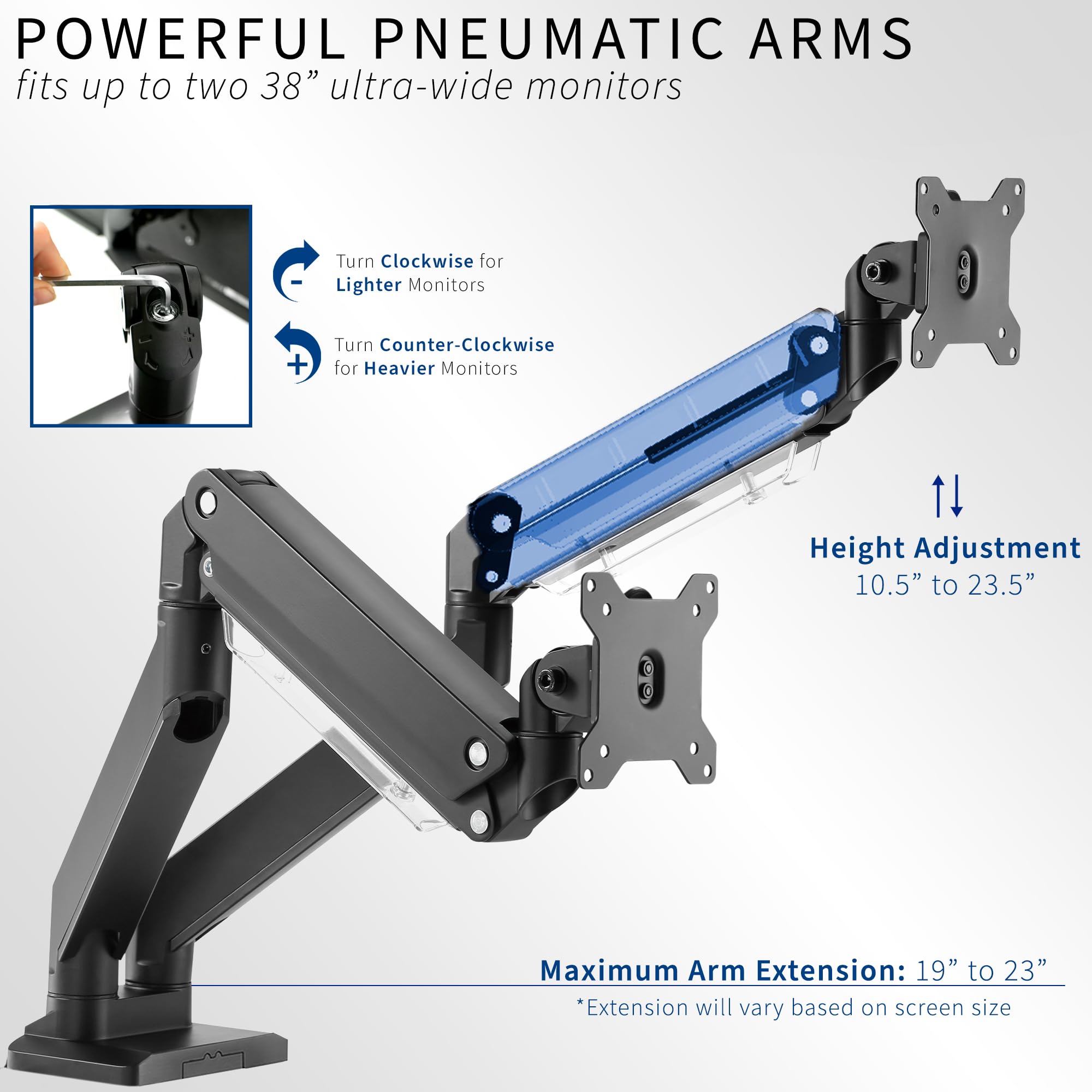 Premium Aluminum Heavy Duty Dual Monitor Stand for 2 Ultrawide Screens up to 38